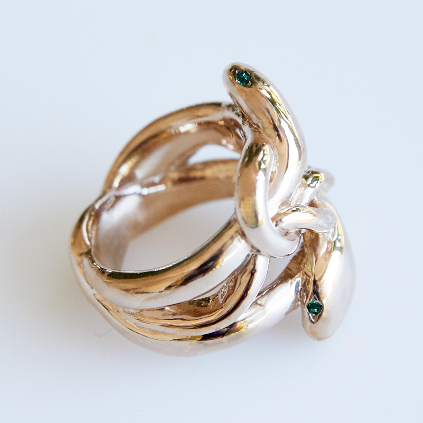 Contemporary Emerald Gold Snake Ring Victorian Style Cocktail Ring J Dauphin For Sale