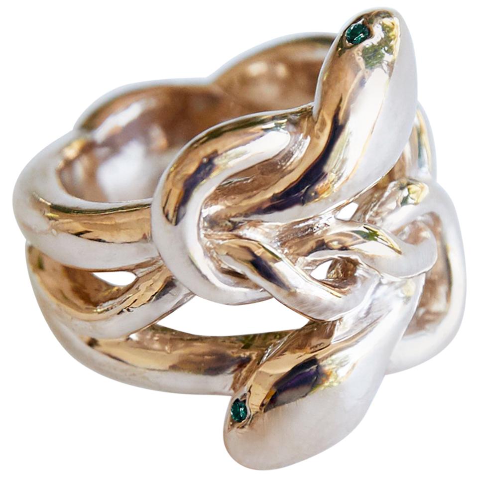 Emerald Gold Snake Ring Victorian Style Cocktail Ring J Dauphin For Sale