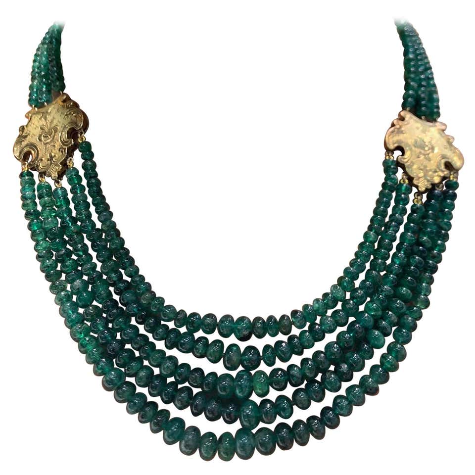 Gold Emerald Bead Indian Necklace For Sale at 1stDibs | emerald bead