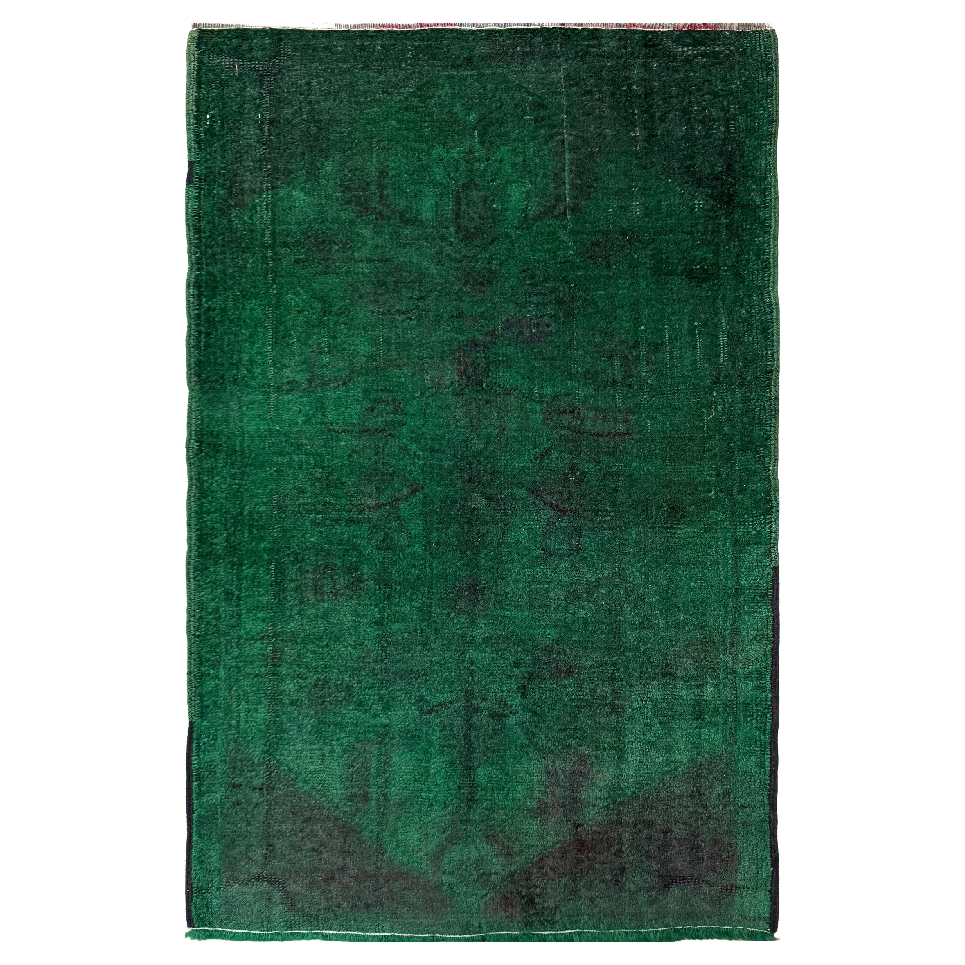 Emerald Green Abstract Mini Rug • Handmade Turkish Bathmat / Doormat • 2x3