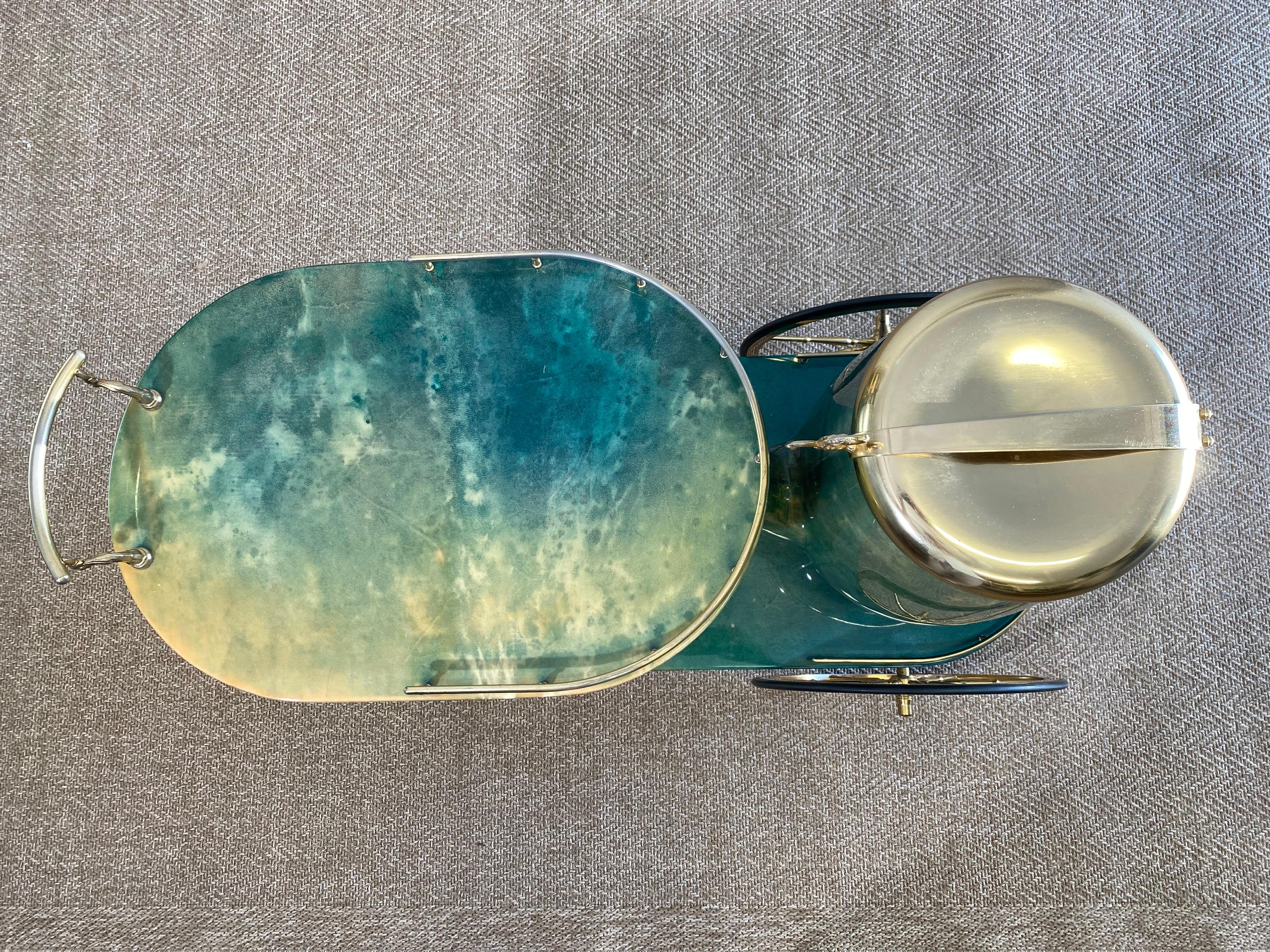 Emerald Green ALDO TURA Pipe Bar Cart, Italy 1960s 3