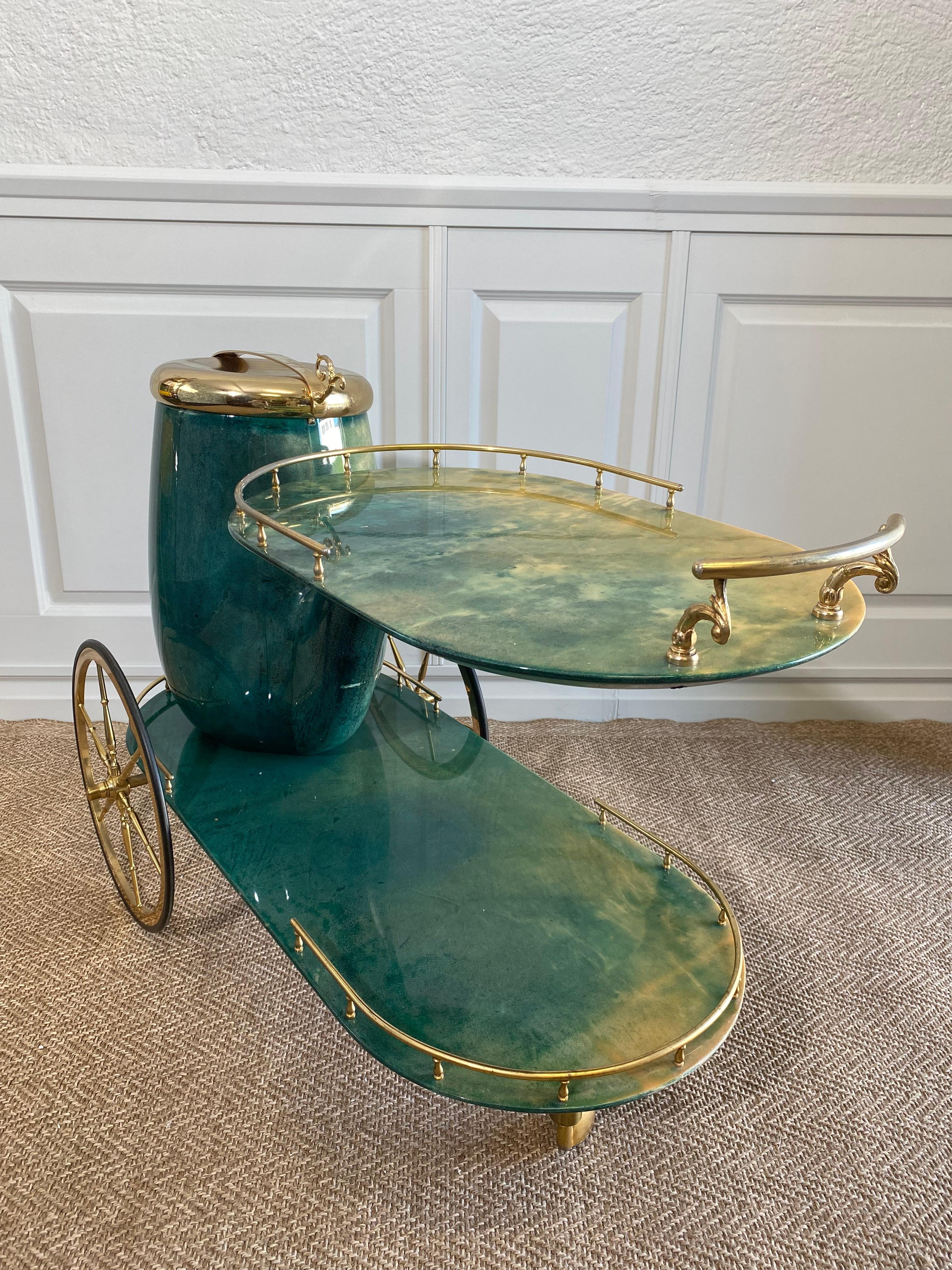 Emerald Green ALDO TURA Pipe Bar Cart, Italy 1960s 5