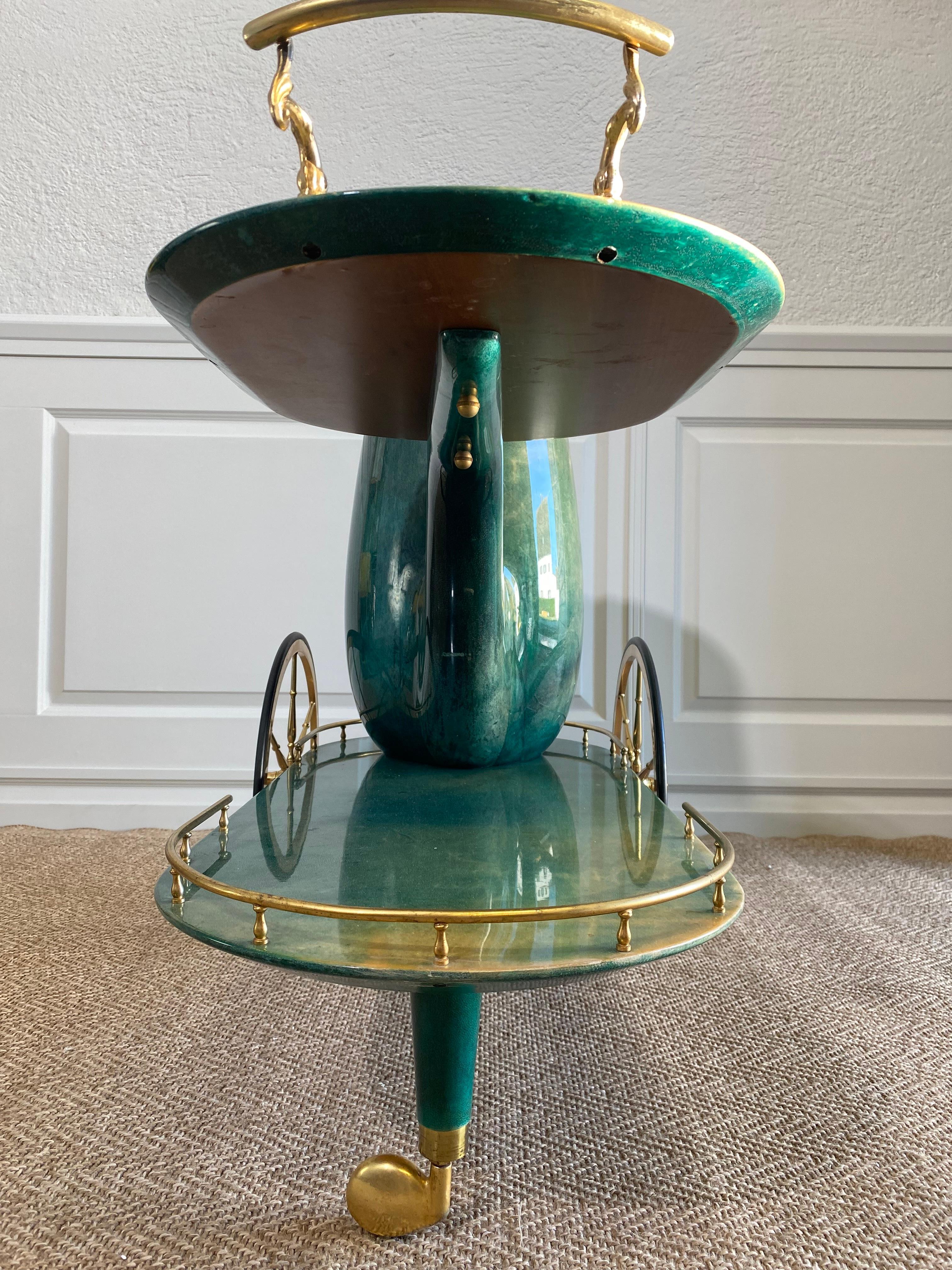 Lacquered Emerald Green ALDO TURA Pipe Bar Cart, Italy 1960s