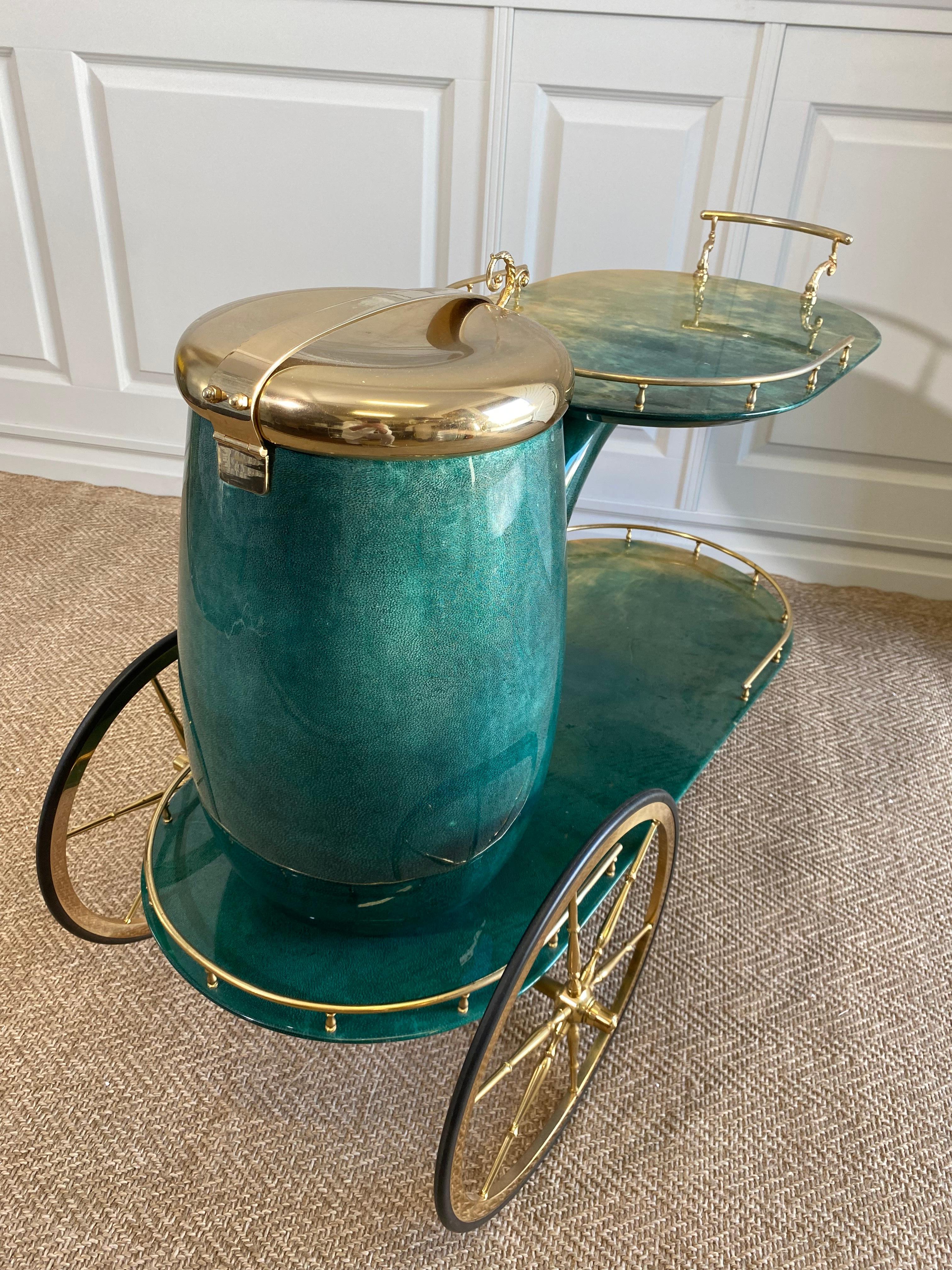 Emerald Green ALDO TURA Pipe Bar Cart, Italy 1960s 1