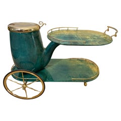 Emerald Green ALDO TURA Pipe Bar Cart, Italy 1960s