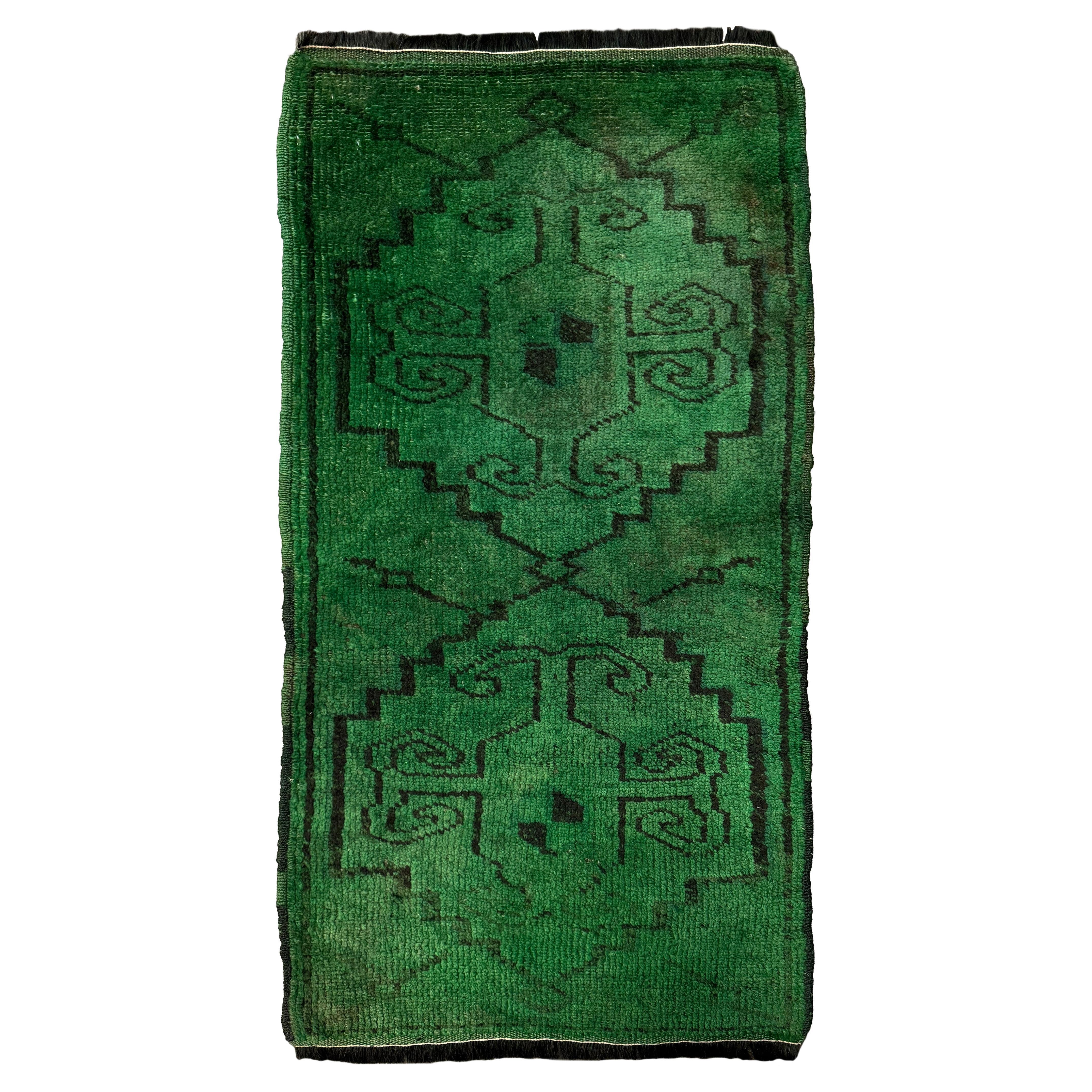Emerald Green Anatolian Mini Rug • Handmade Turkish Bathmat / Doormat • 20x43 For Sale