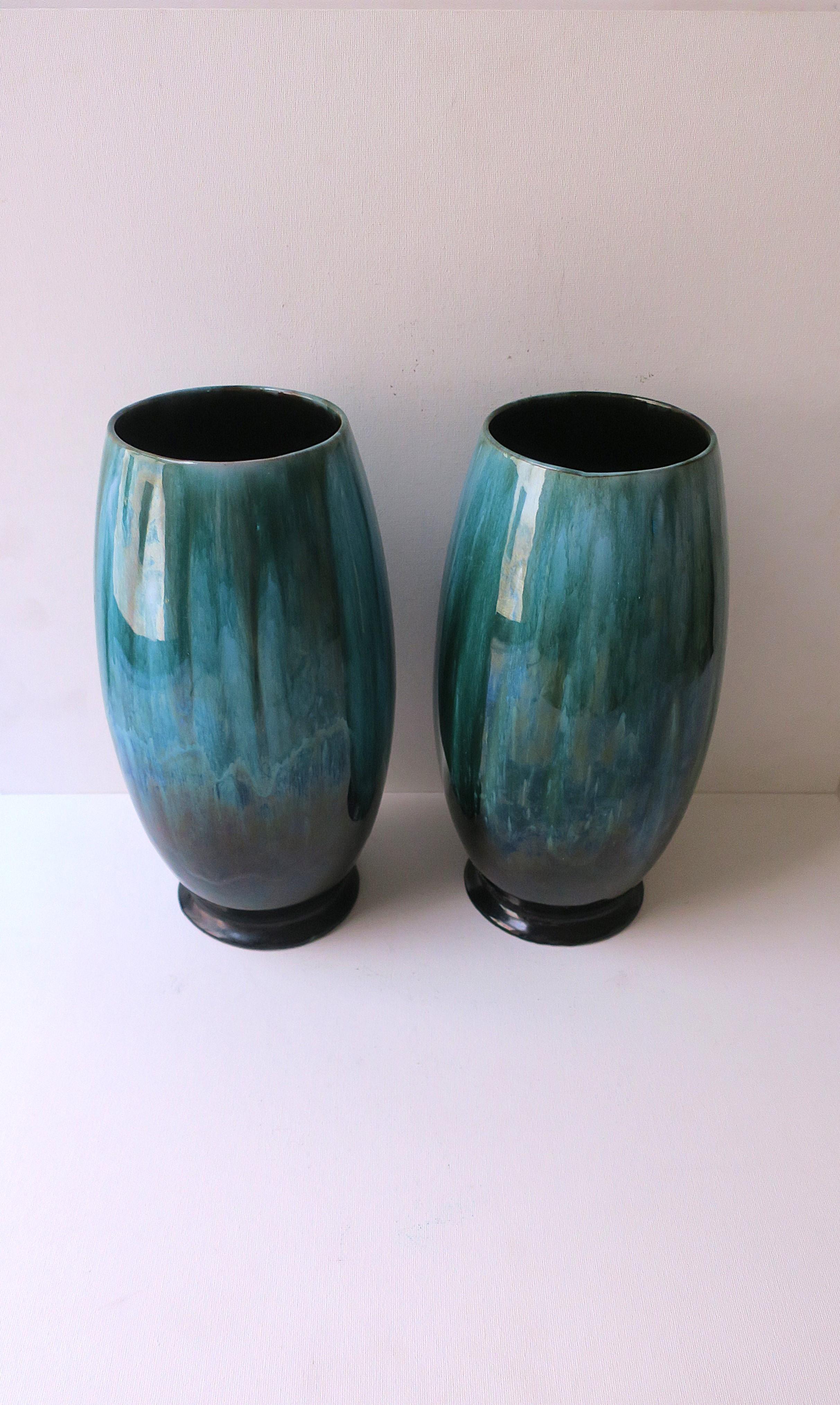 20th Century Emerald Green and Black McCoy Pottery Vases, Pair For Sale