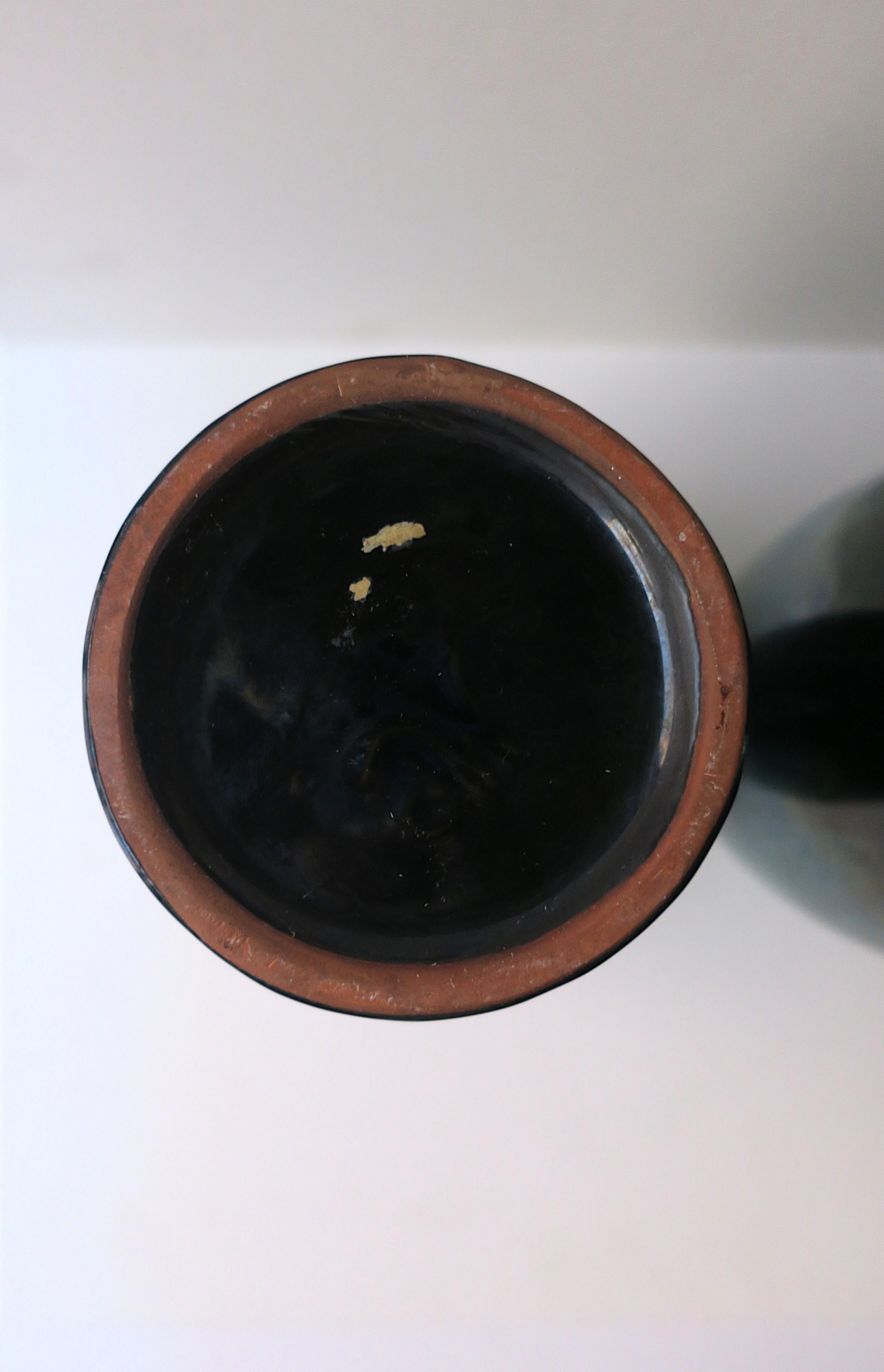 Emerald Green and Black McCoy Pottery Vases, Pair For Sale 4