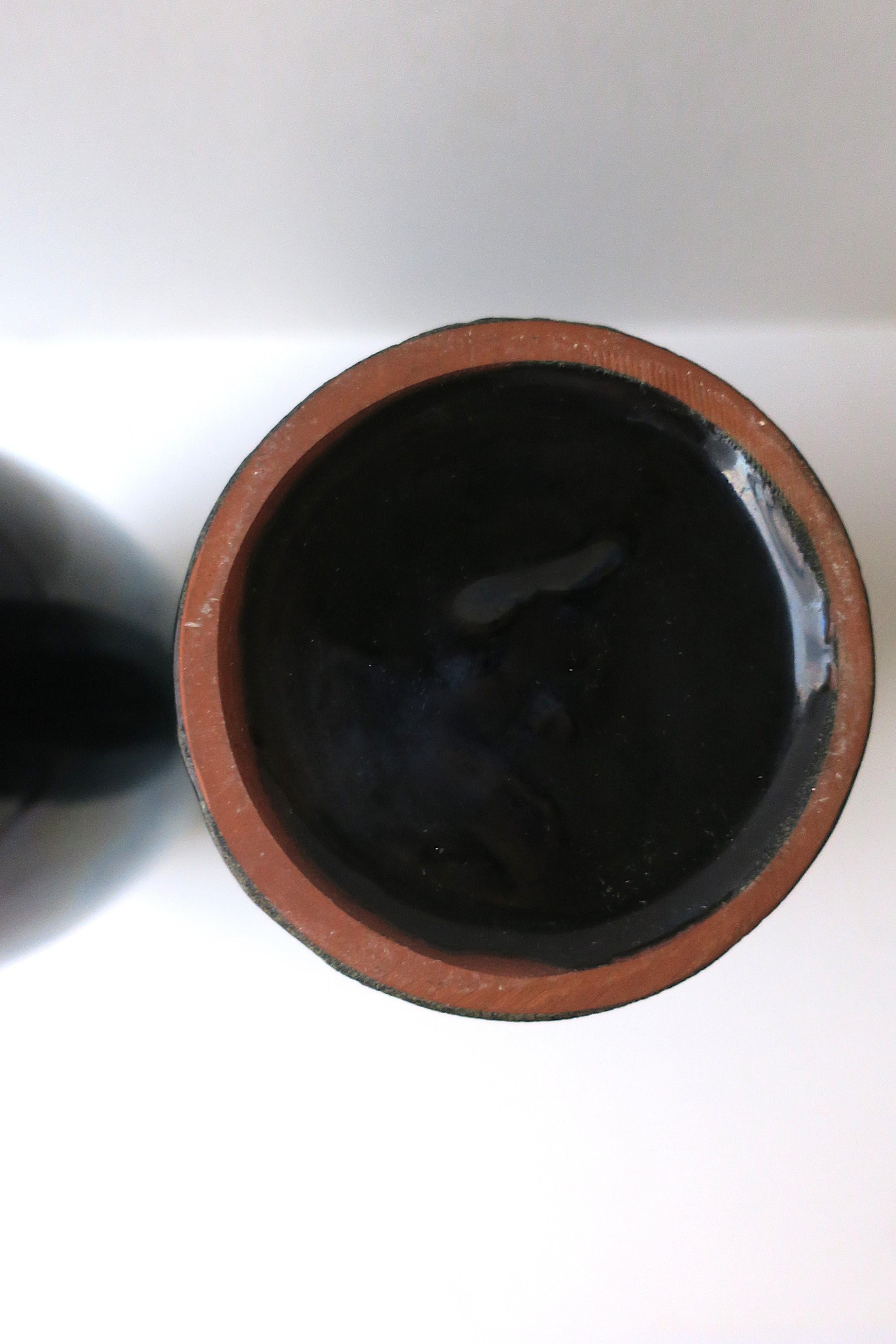Emerald Green and Black McCoy Pottery Vases, Pair For Sale 5