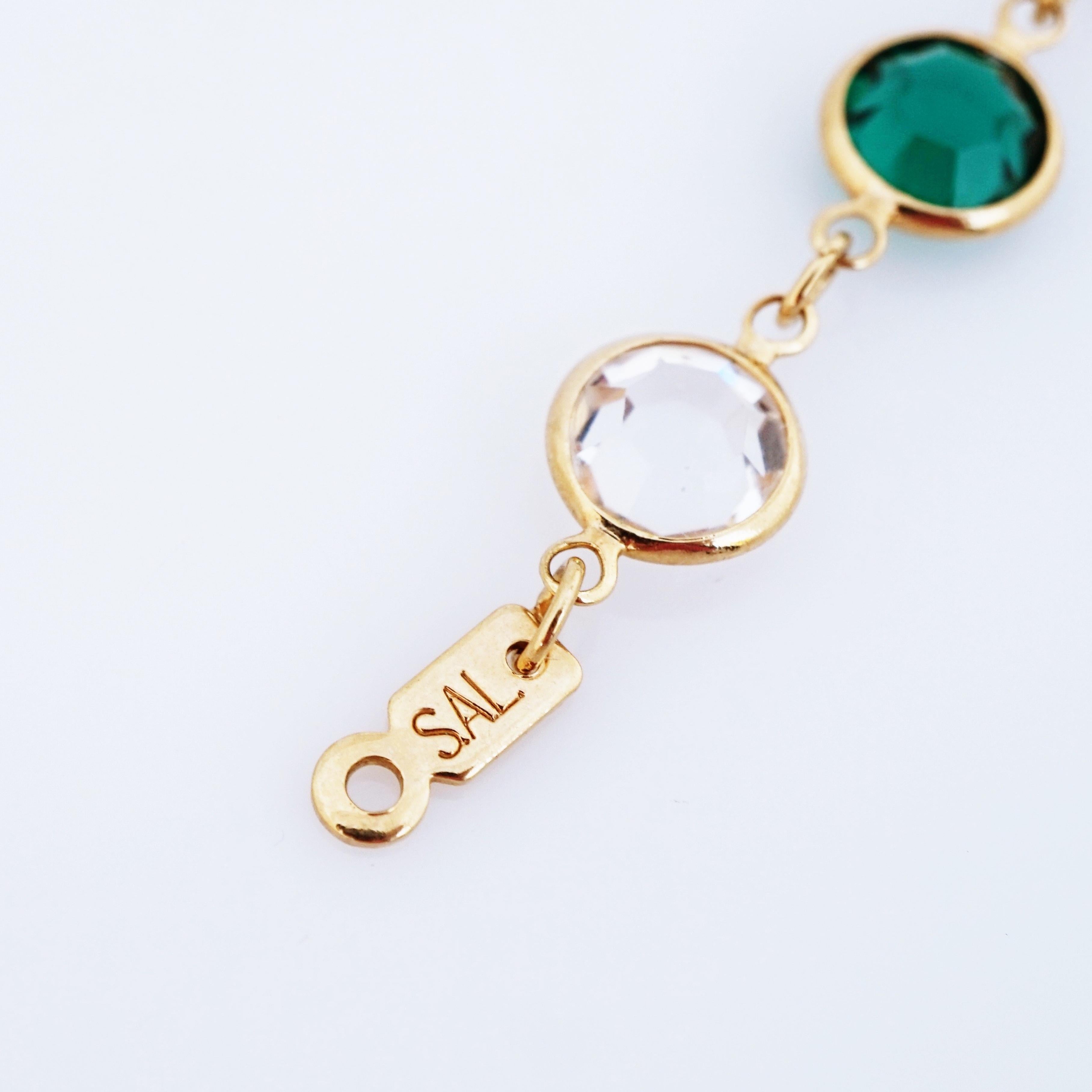 Modern Emerald Green and Clear Crystal Bezel Set Bracelet By Swarovski, 1970s