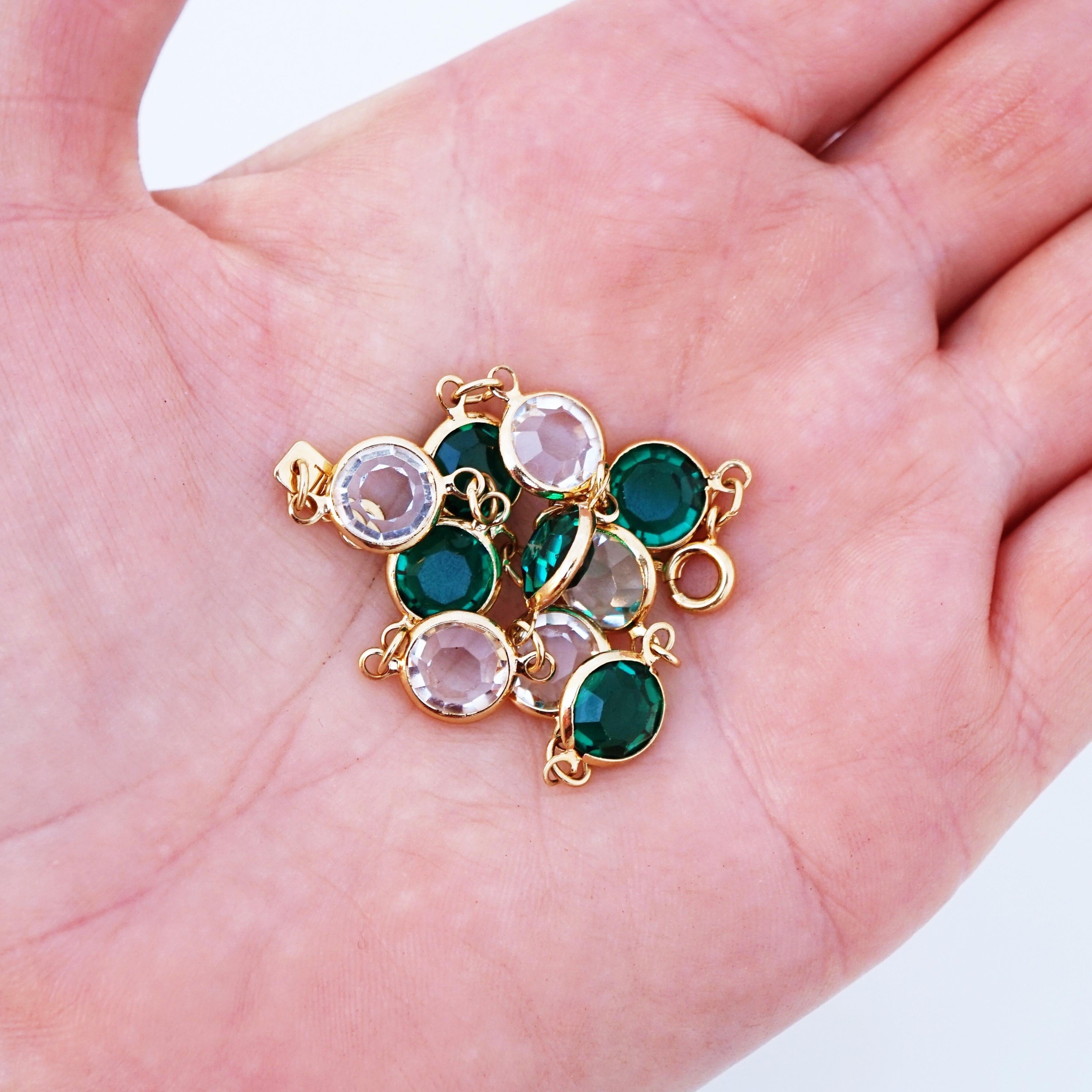 Emerald Green and Clear Crystal Bezel Set Bracelet By Swarovski, 1970s In Good Condition In McKinney, TX