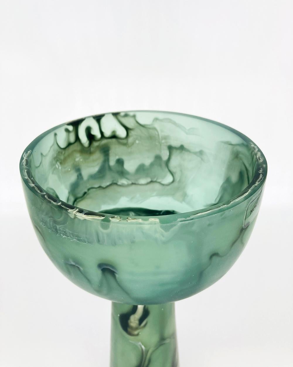 Art Deco Emerald Green and Clear High Resin Pedestal Bowl by Monica Calderon