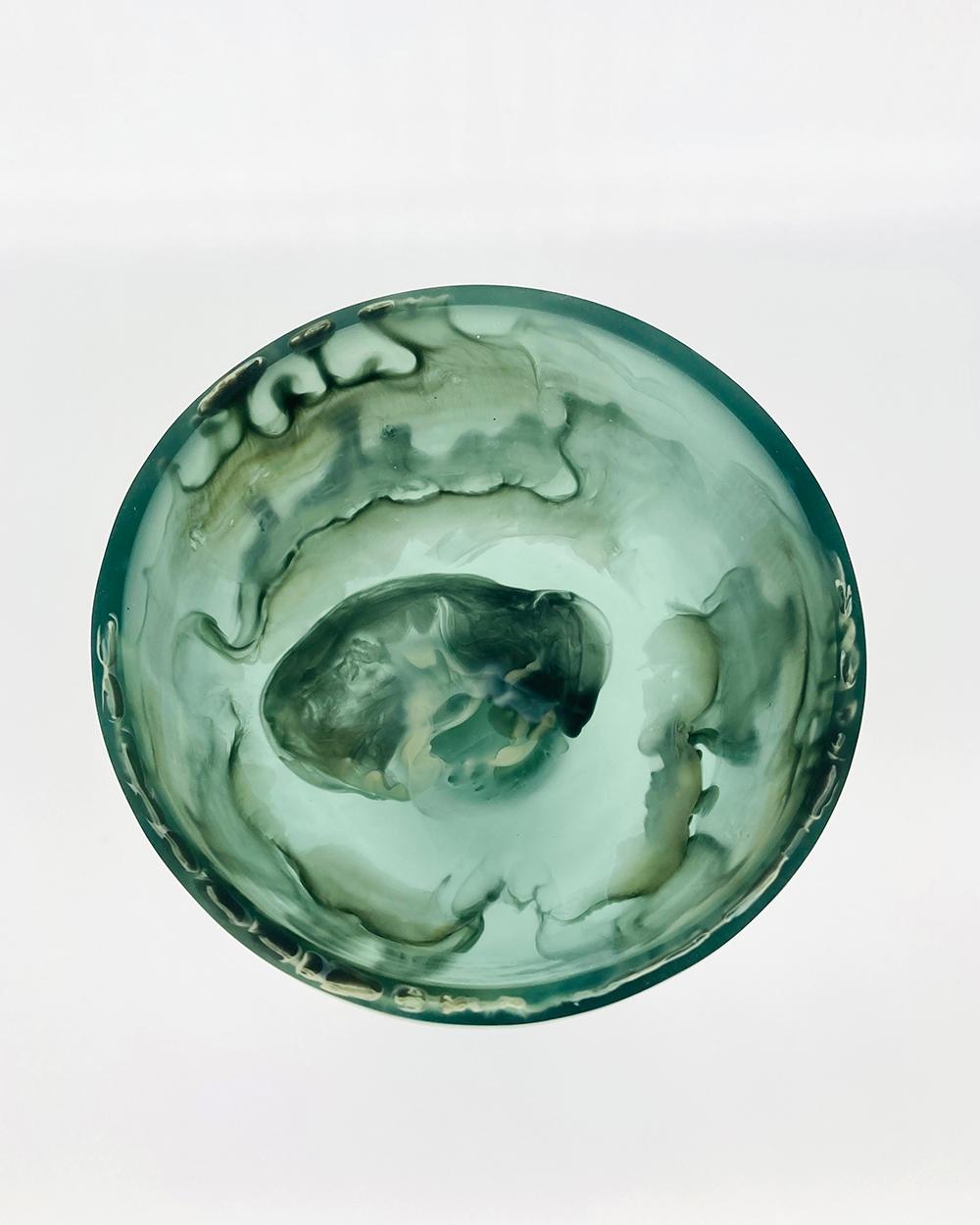 Hand-Crafted Emerald Green and Clear High Resin Pedestal Bowl by Monica Calderon