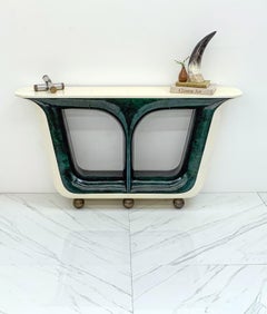 Emerald Green and Cream Parchment Goatskin Console Table with Bronze Feet