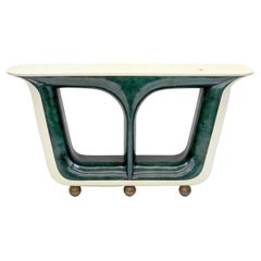 Emerald Green and Cream Parchment Goatskin Console Table with Bronze Feet