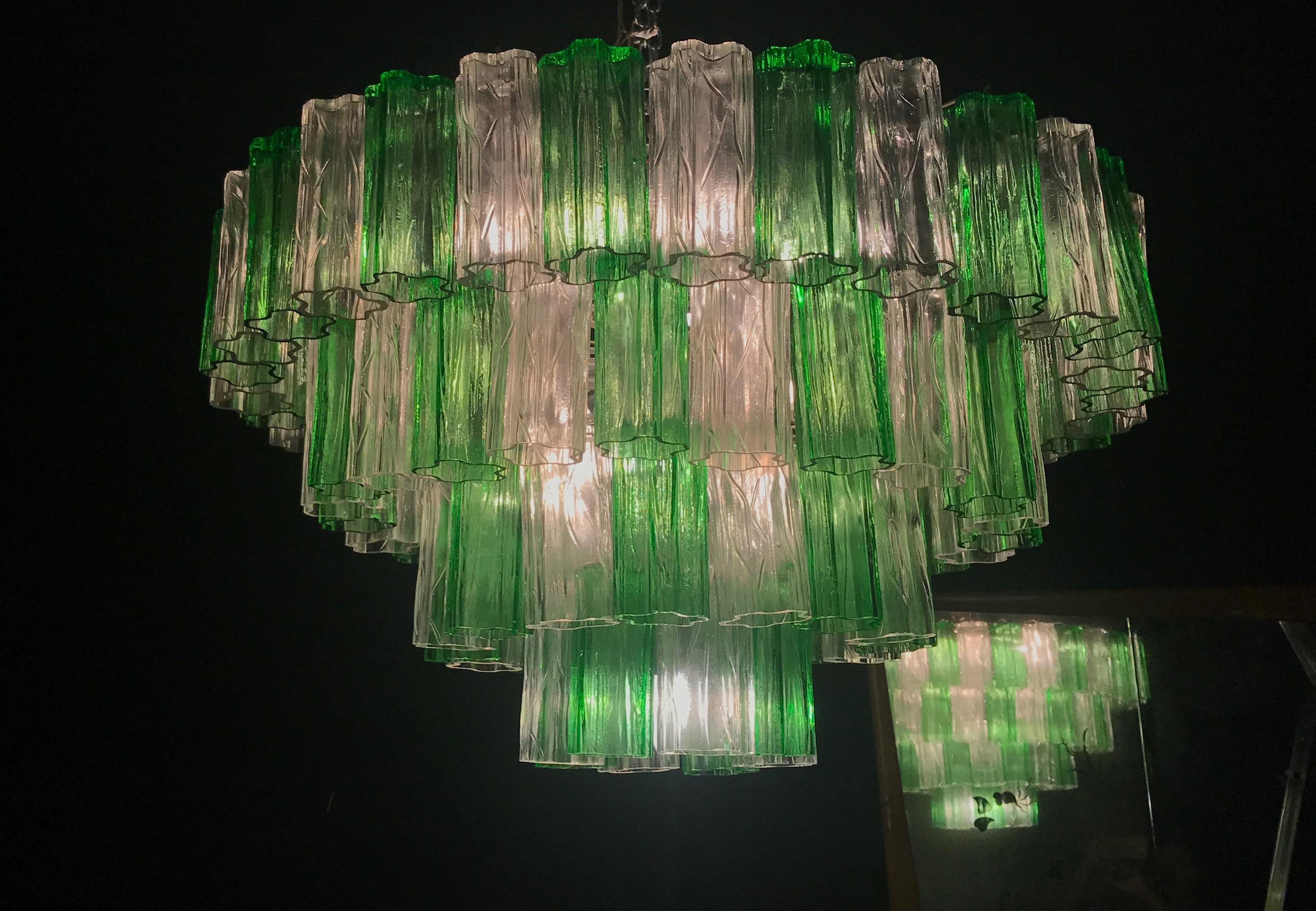Blown Glass Emerald Green and Ice Color Modern Murano Glass Chandelier or Flush Mount For Sale