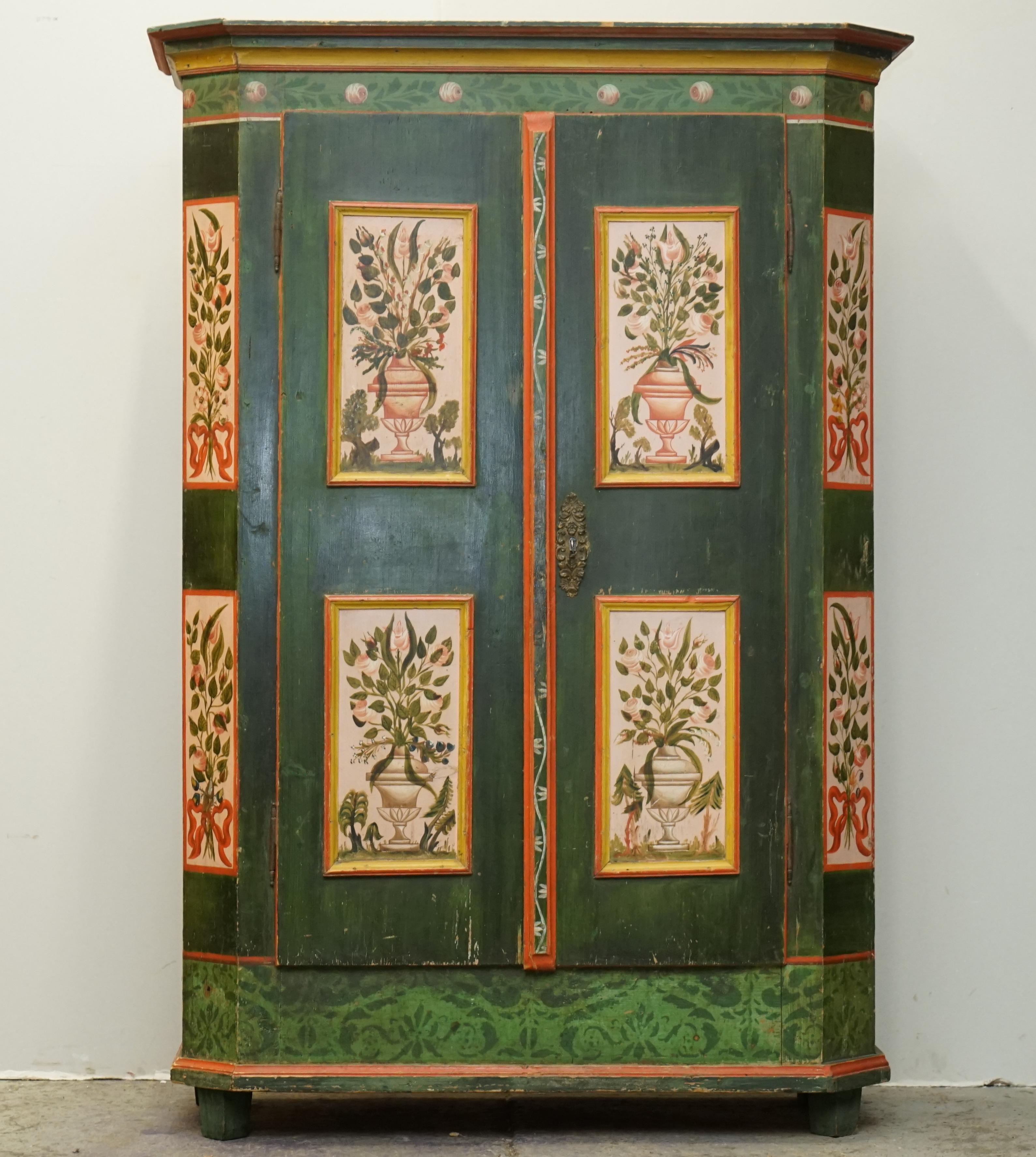 We are delighted to offer for sale this stunning original 1825-1850 Emerald Green painted Antique German Marriage folden linen, wardrobe or pot cupboard with rose head detailing.

I have recently purchased a very large collection of these
