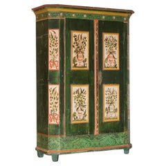 Emerald Green Vintage 1825 Hand Painted German Marriage Wardrobe Linen Cupboard