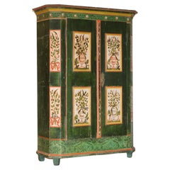 EMERALD GREEN ANTIQUE 1825 HANDgedruckter GERMANischer MARRIAGE-WARDROBE LiNEN CUPBOARD