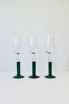 Champagne Flutes Glasses, circa 1990s, Set of 3