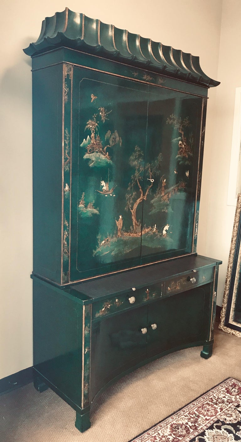 Emerald Green Lacquer Hand Painted Chinoiserie Secretary Desk China