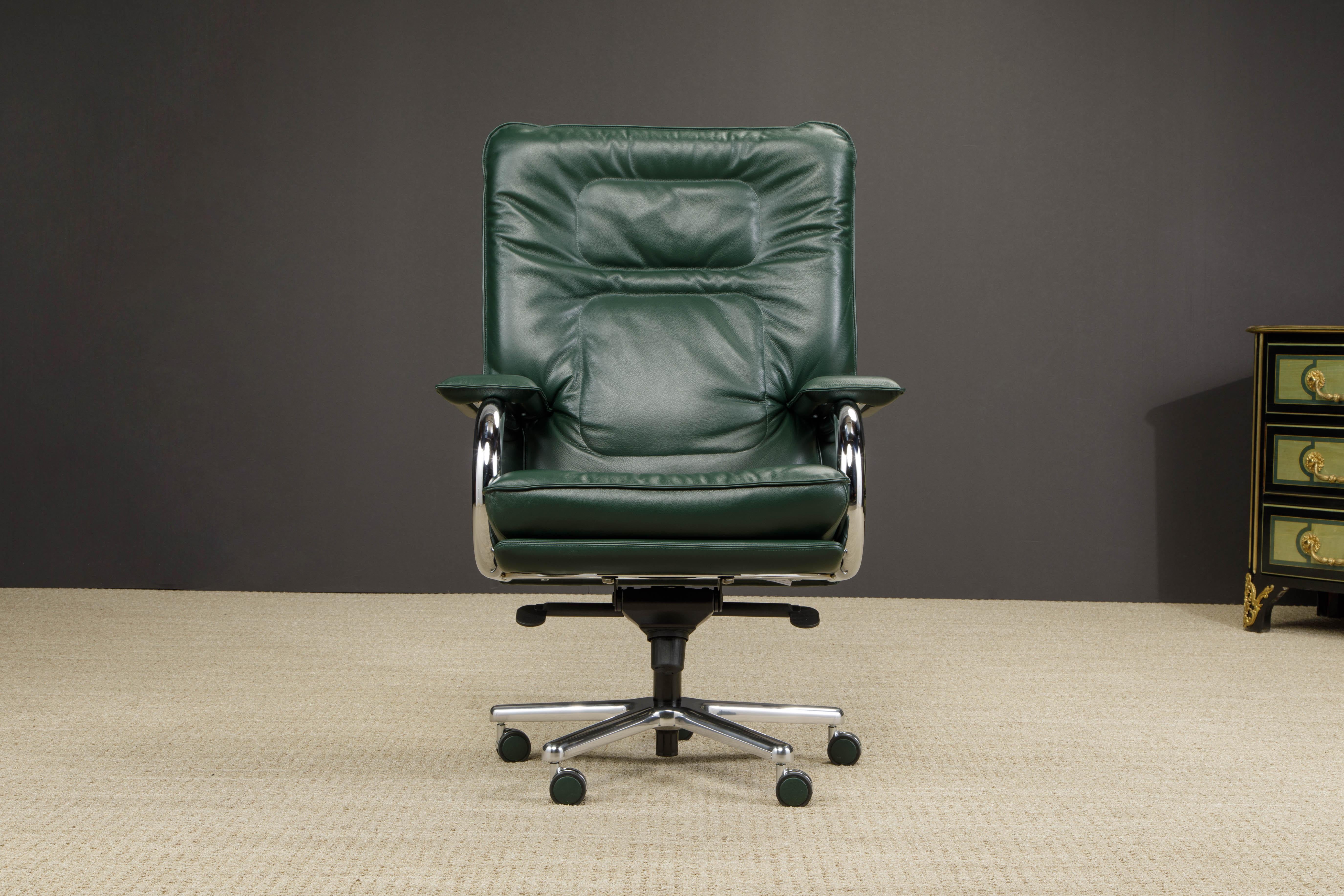 This incredible executives chair is named 'Big', designed by Guido Faleschini by i4 Mariani originally designed in the 1970s, this example newly produced in a gorgeous emerald green leather. 

*Note, we have three available for immediate shipment