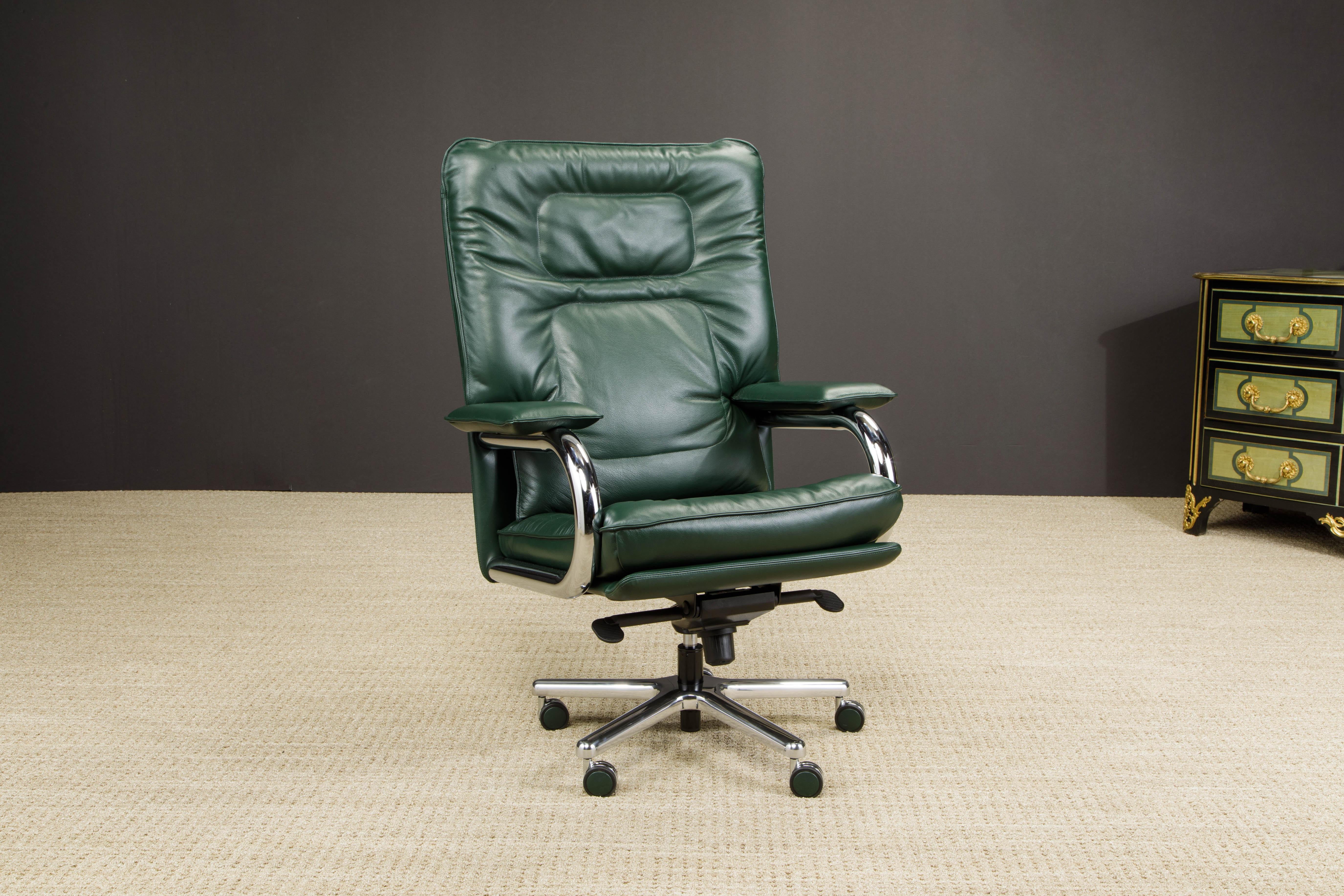 Moderne Chaise de bureau Big de Guido Faleschini pour Mariani en cuir vert émeraude en vente