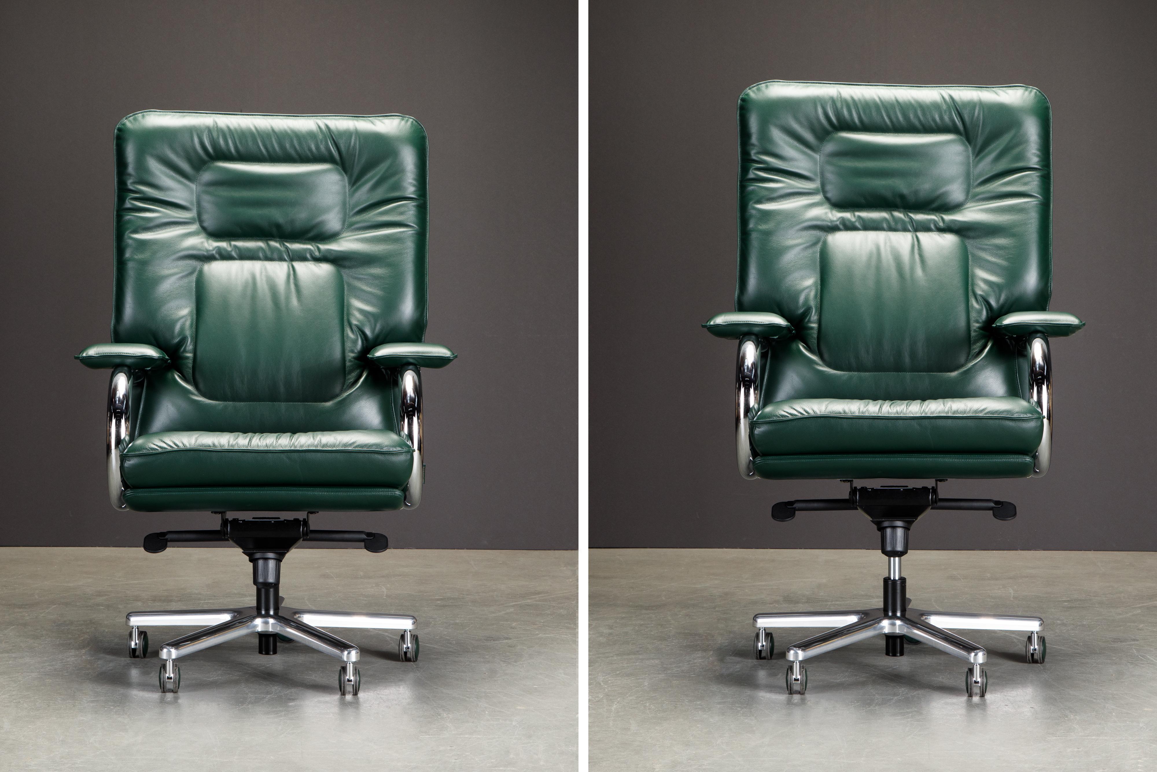 XXIe siècle et contemporain Chaise de bureau Big de Guido Faleschini pour Mariani en cuir vert émeraude en vente