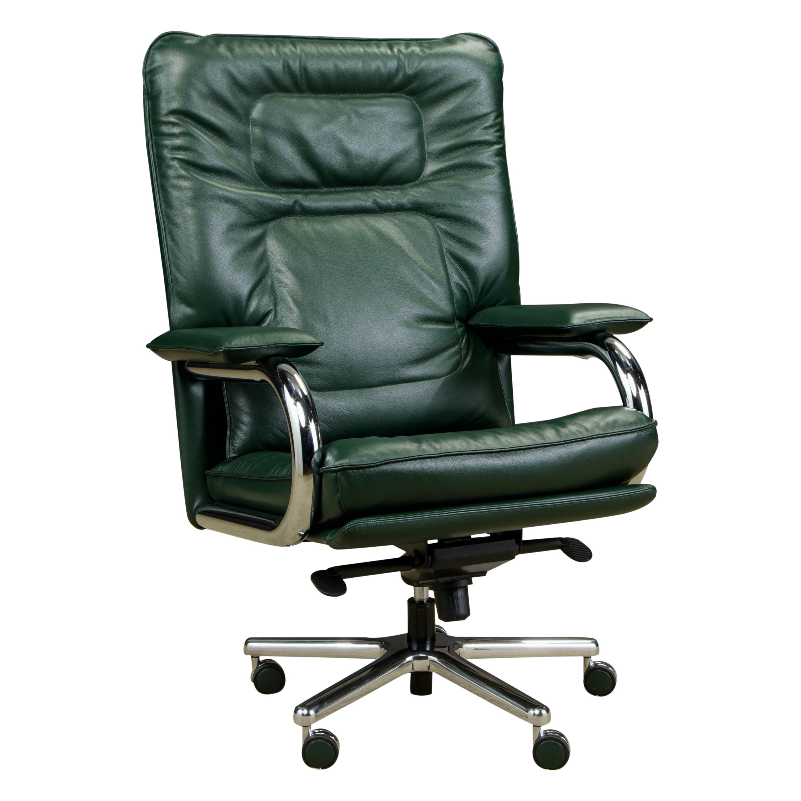 Chaise de bureau Big de Guido Faleschini pour Mariani en cuir vert émeraude en vente