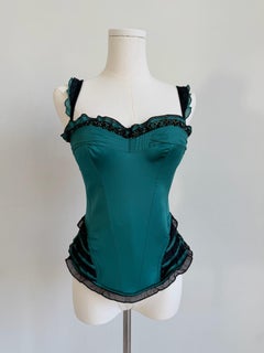 Emerald Green & Black Ruffled Corset Top