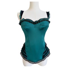 Emerald Green & Black Ruffled Corset Top