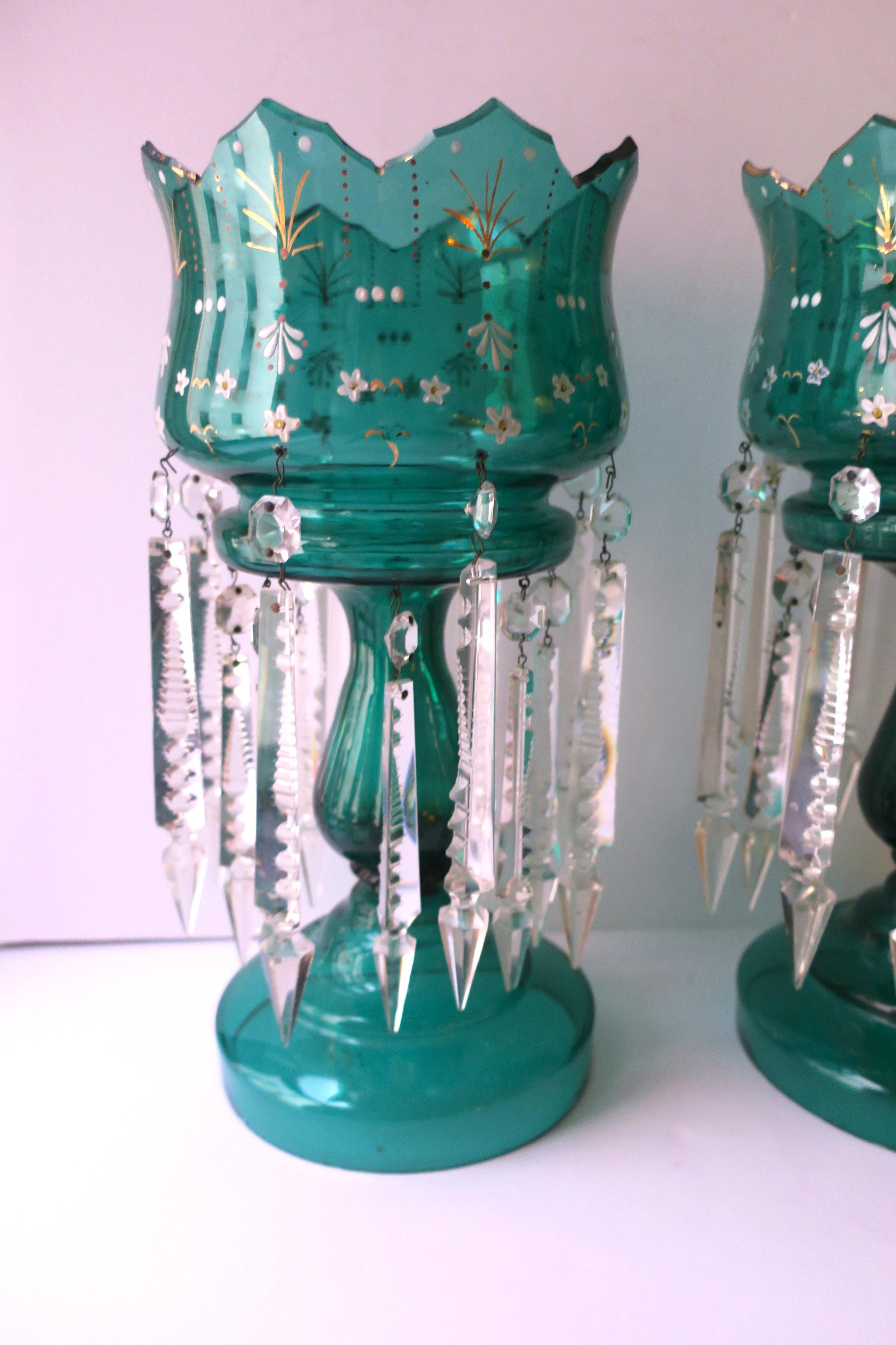 Emerald Green Bohemian Glass and Crystal Lusters Pair, circa 19th c For Sale 6