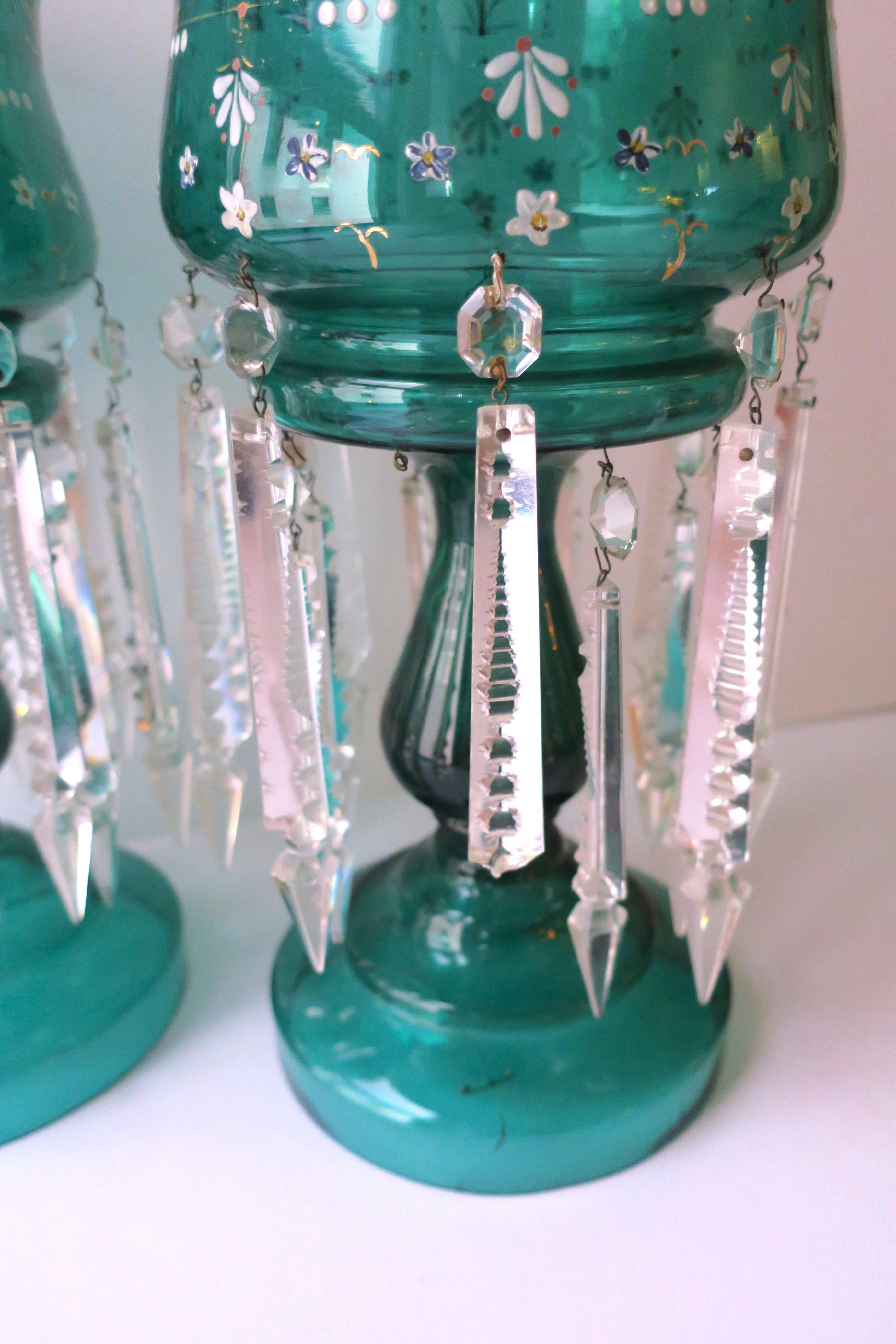 Emerald Green Bohemian Glass and Crystal Lusters Pair, circa 19th c For Sale 10