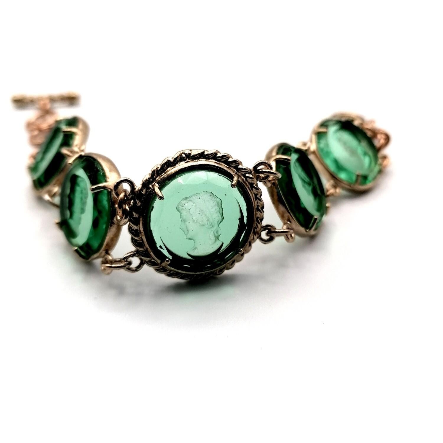 Artisan Emerald Green Bracelet in Pure Bronze and Murano Glass by Patrizia Daliana For Sale