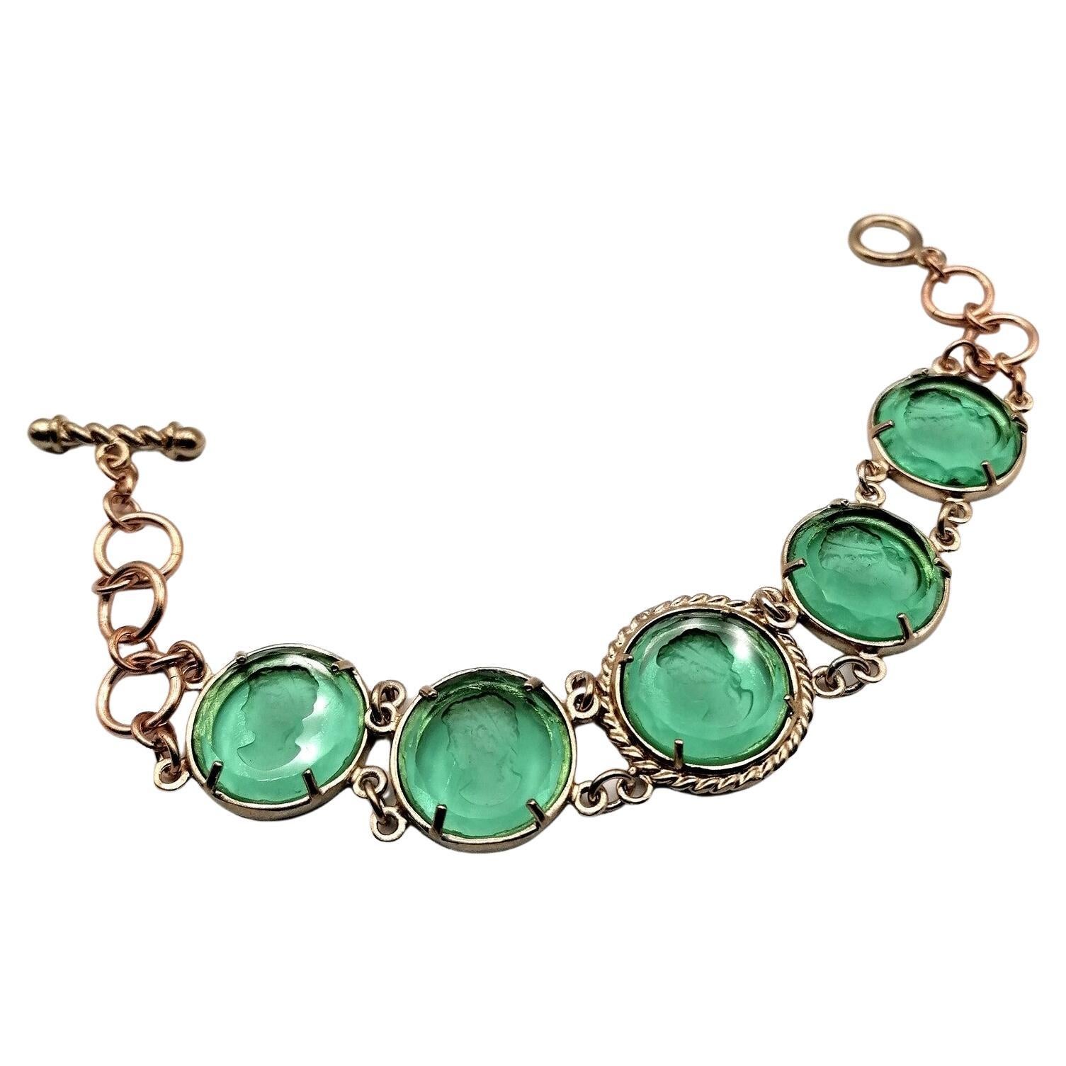 Emerald Green Bracelet in Pure Bronze and Murano Glass by Patrizia Daliana For Sale