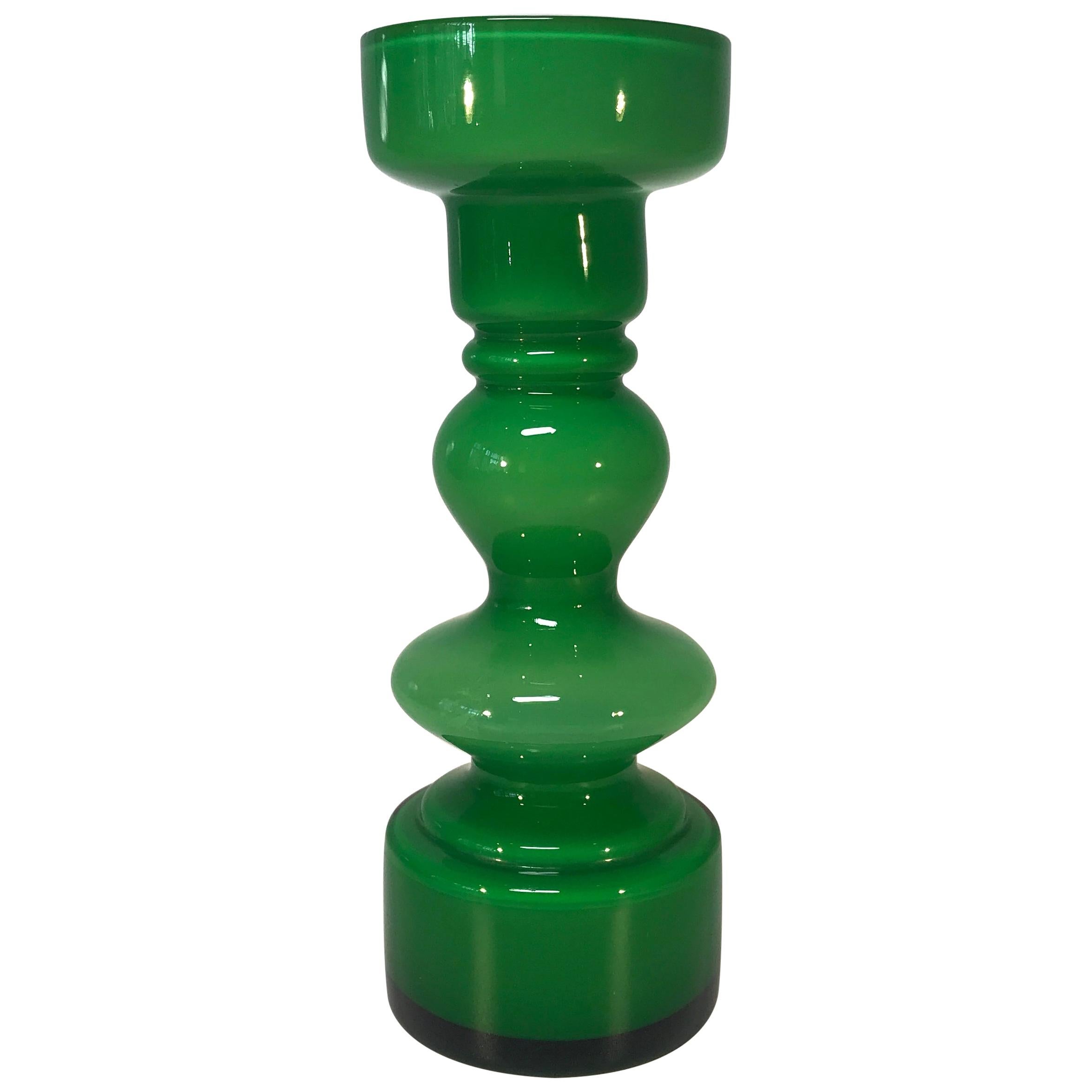Emerald Green Cased Glass Hooped Vase, Scandinavian Lindshammar, 1960s-1970s