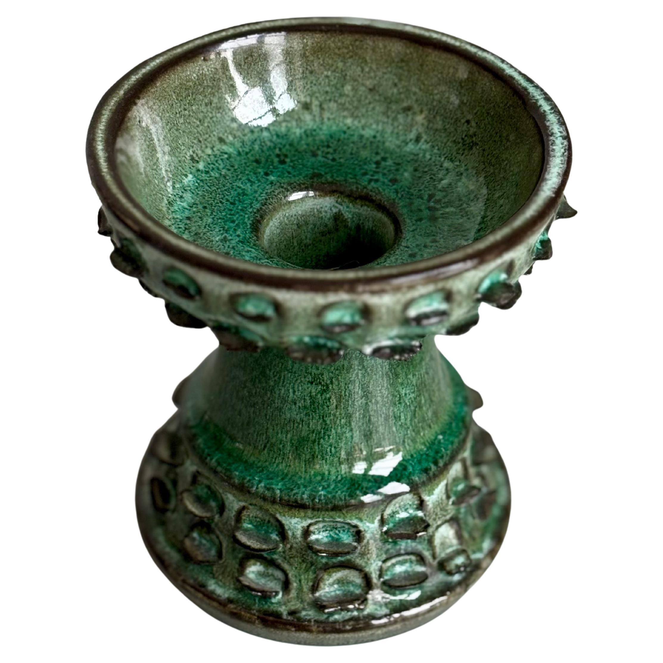 Emerald Green Ceramic Candle Holder, Denmark, 1970s