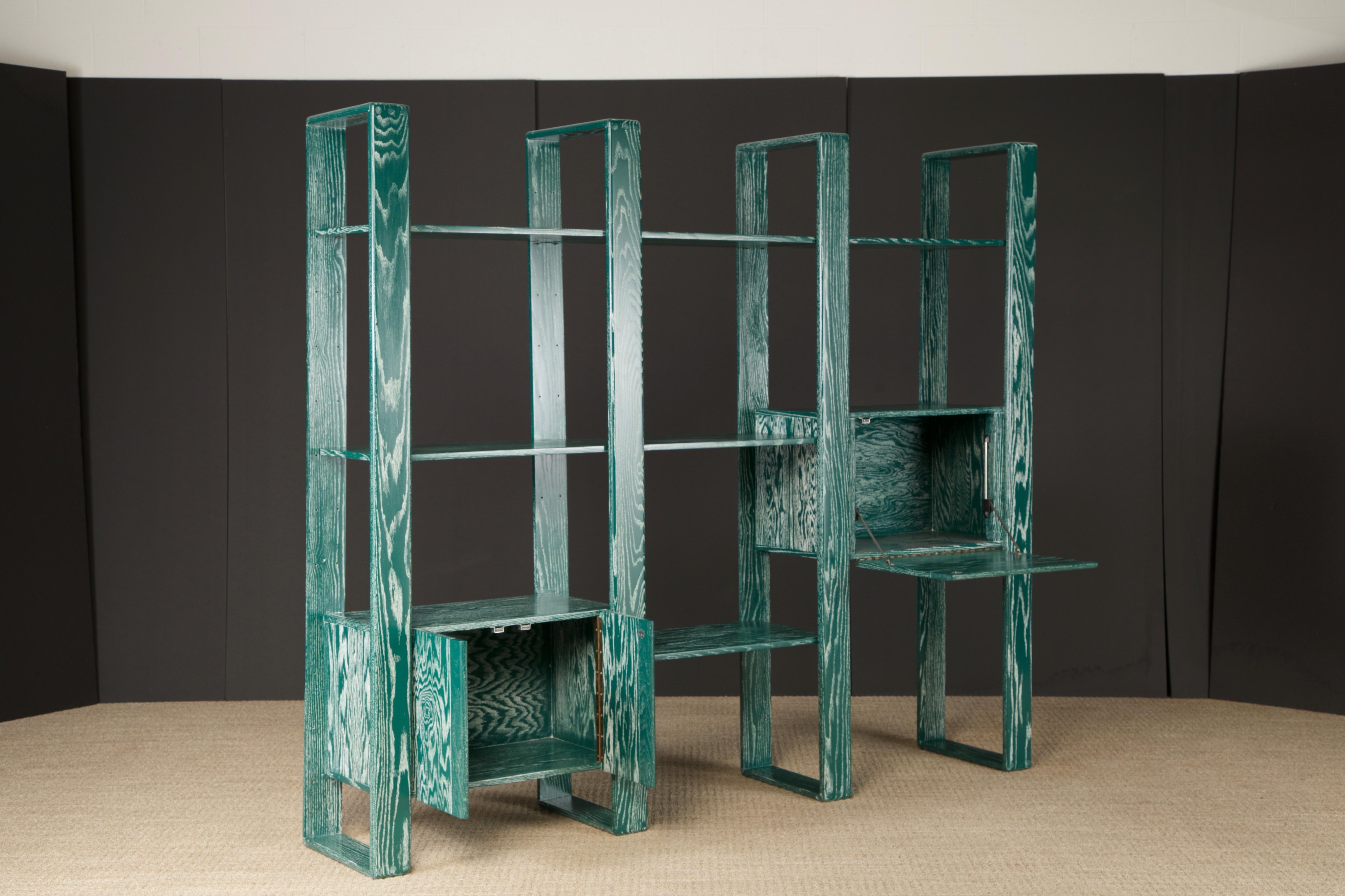 Bibliothèque modulaire en chêne cérusé vert émeraude de Lou Hodges, 1970 en vente 2