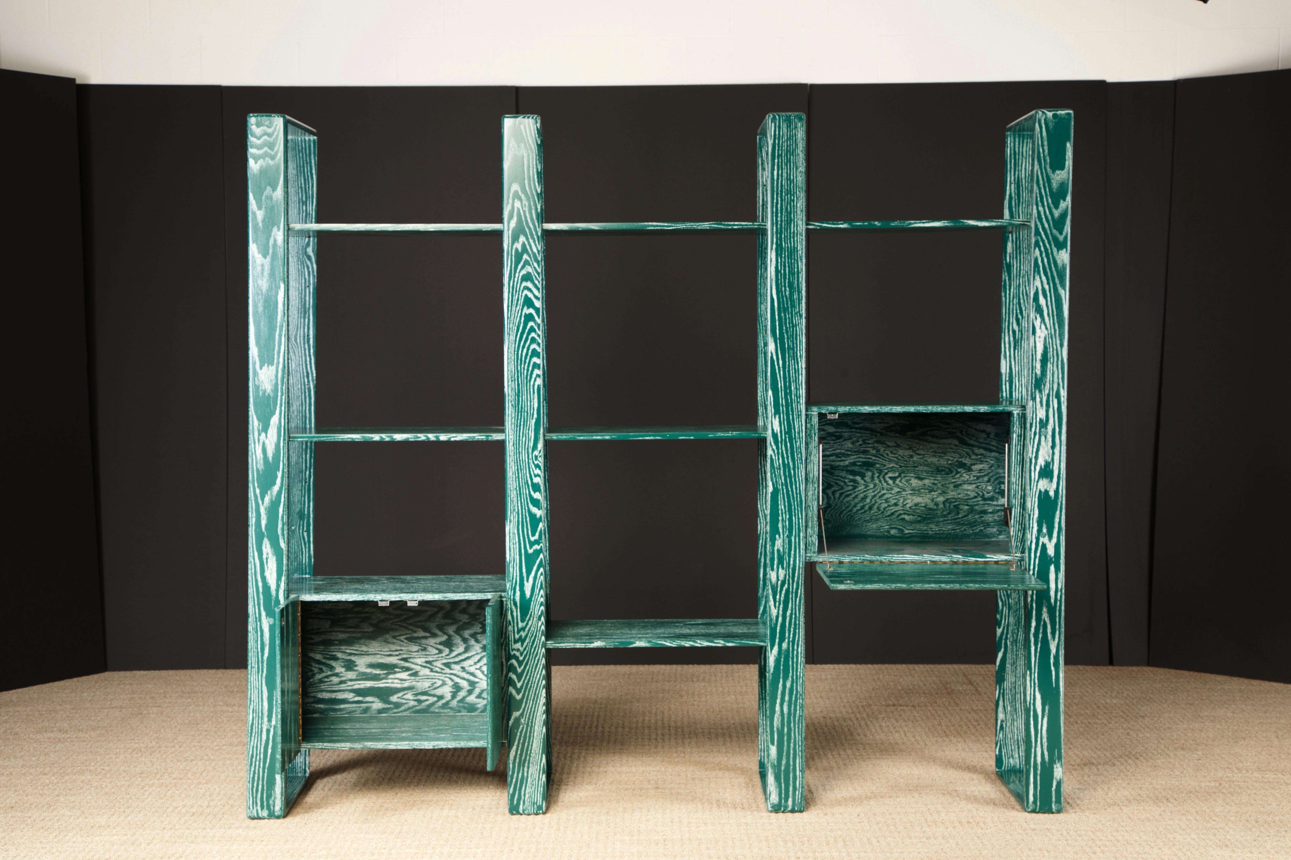 Moderne Bibliothèque modulaire en chêne cérusé vert émeraude de Lou Hodges, 1970 en vente