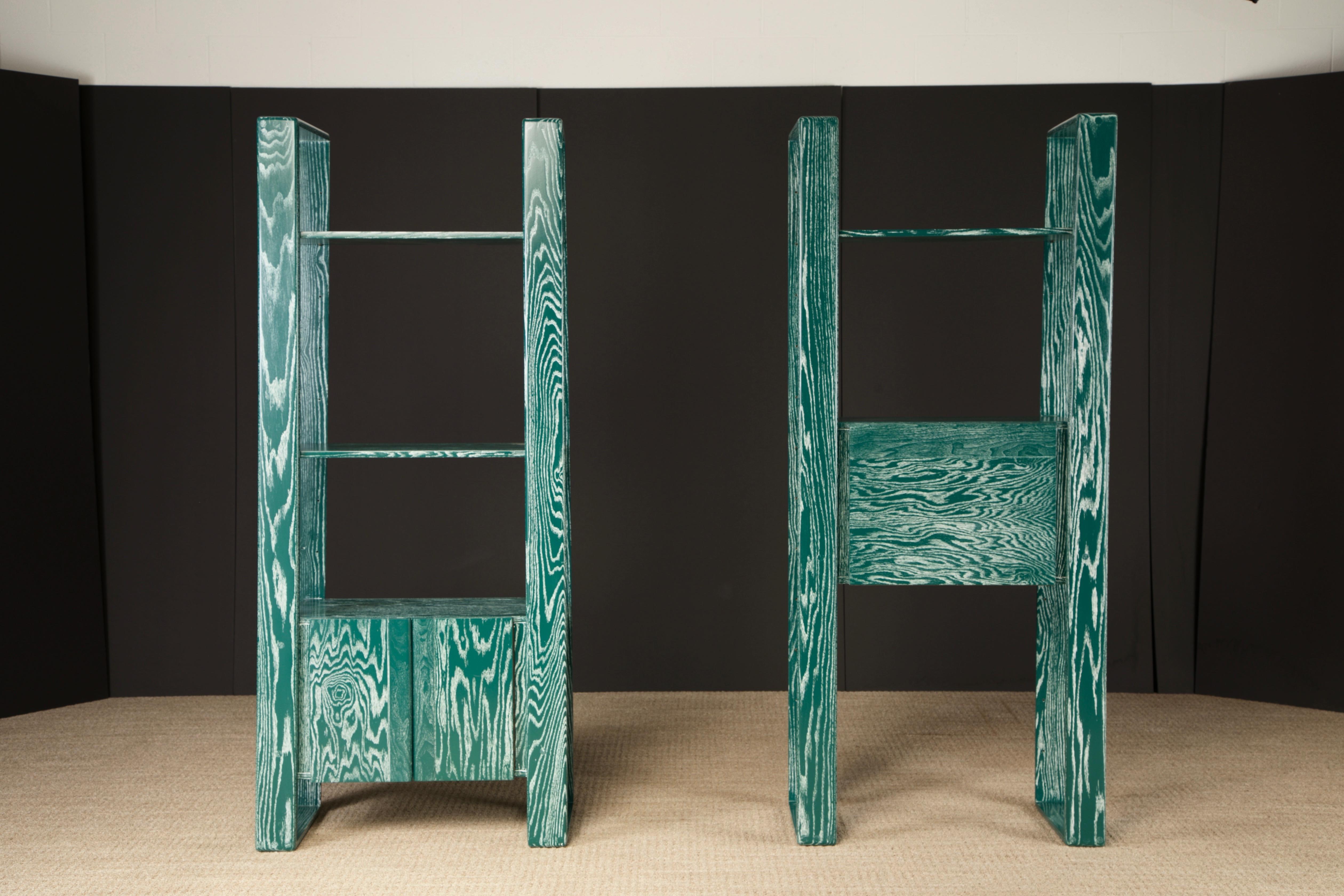 Américain Bibliothèque modulaire en chêne cérusé vert émeraude de Lou Hodges, 1970 en vente