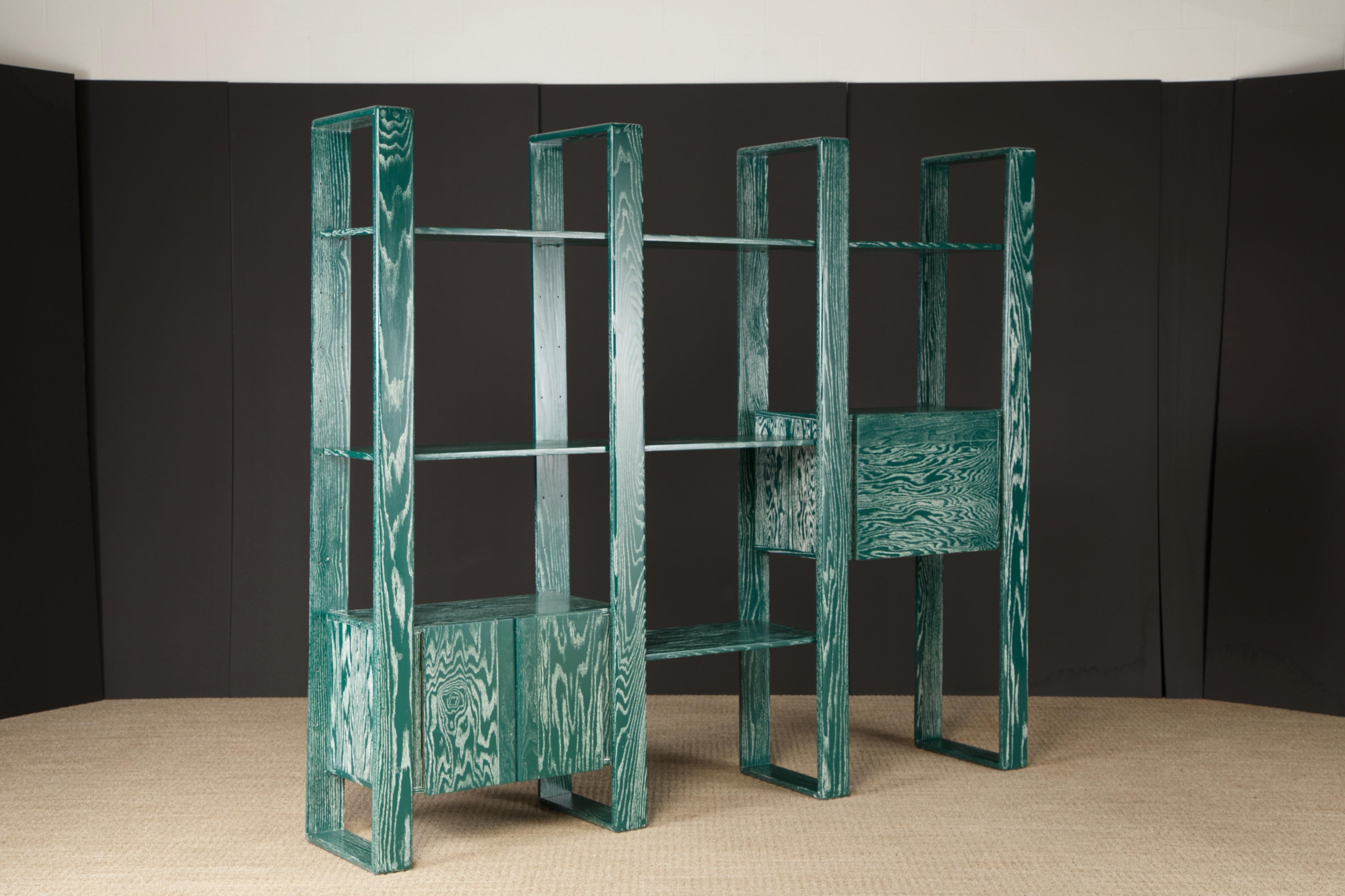 Bibliothèque modulaire en chêne cérusé vert émeraude de Lou Hodges, 1970 en vente 1
