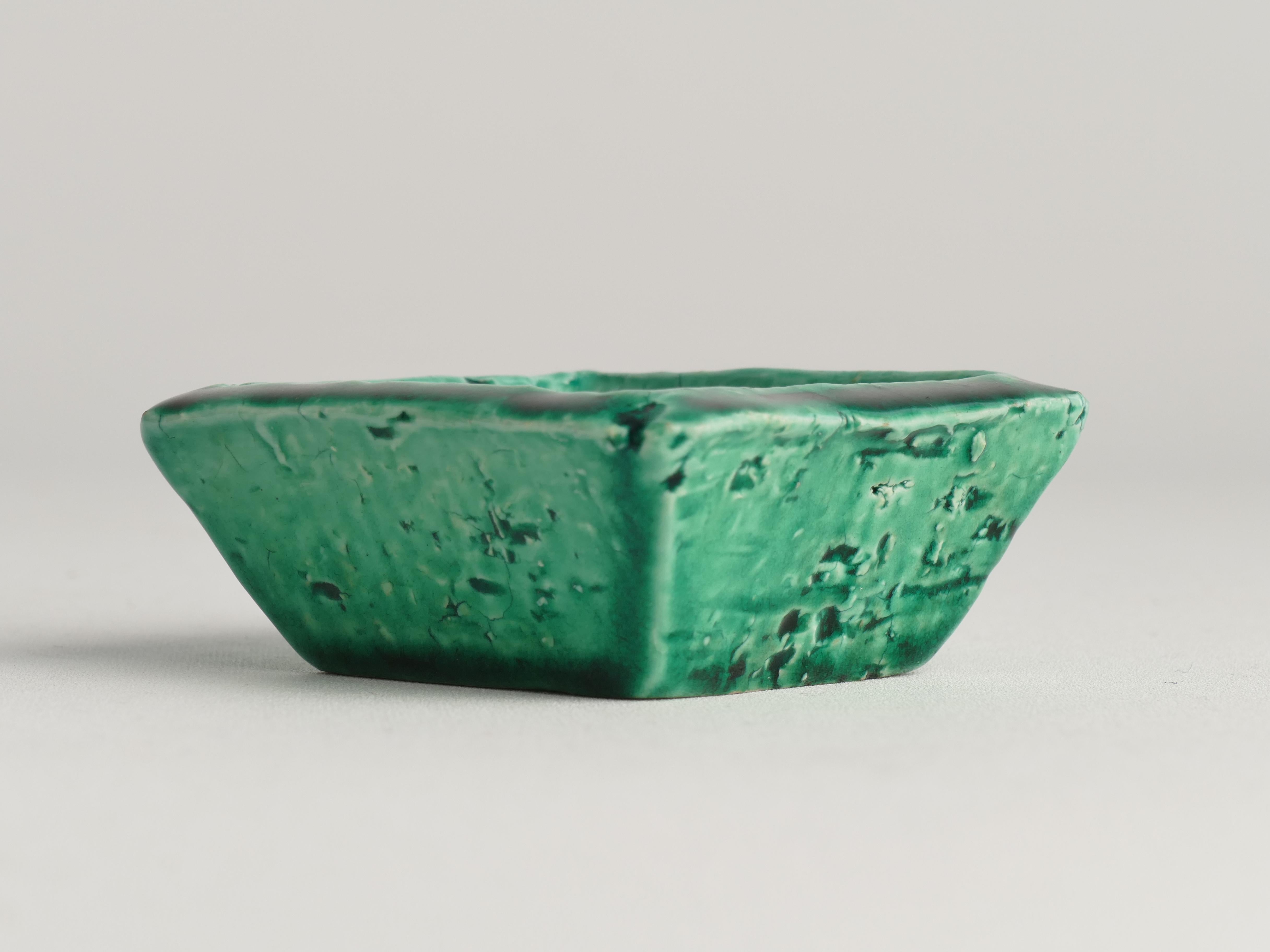 Mid-20th Century Emerald Green Chamotte Bowl  by Gunnar Nylund for Rörstrand, Sweden 1960s