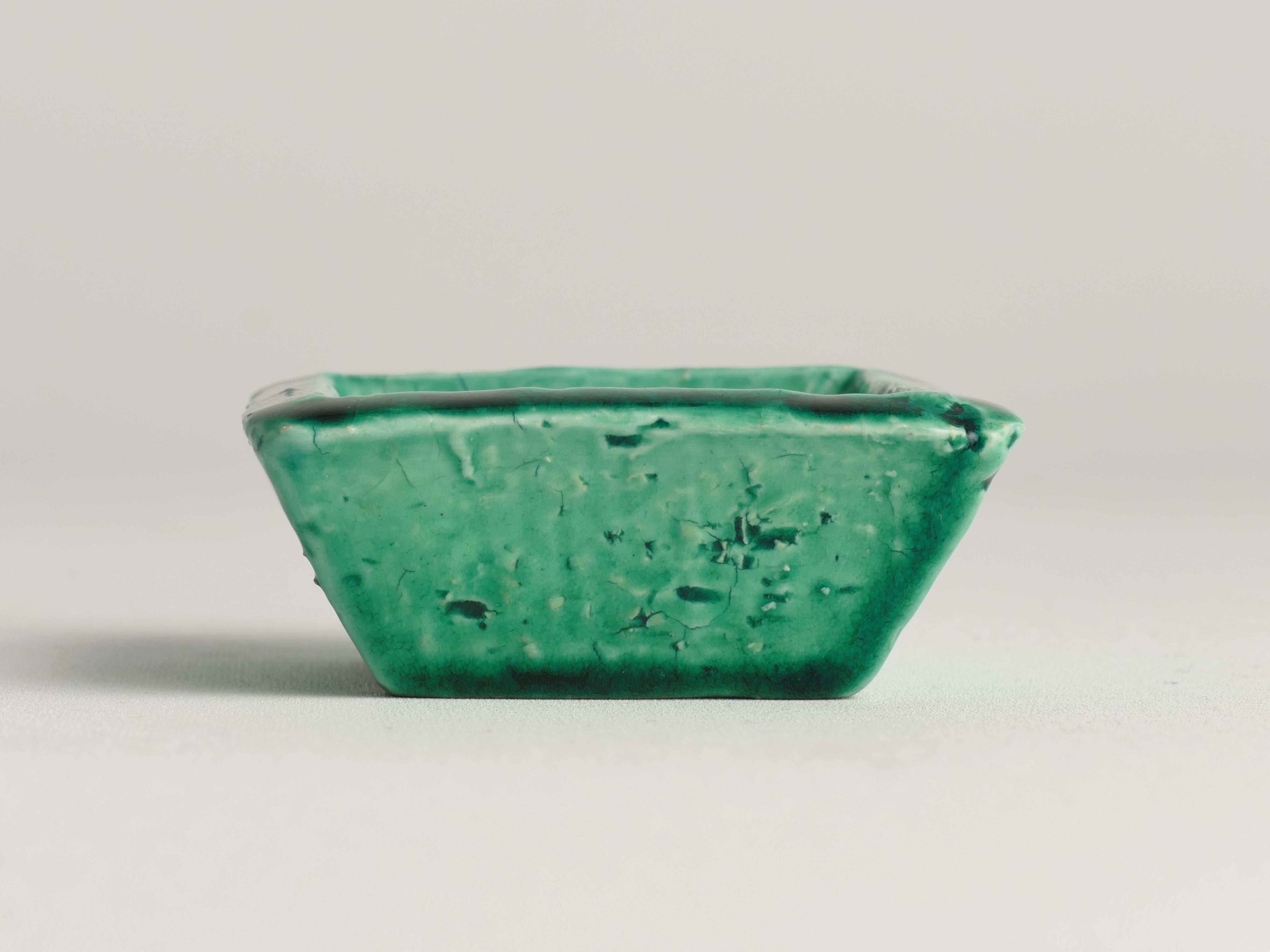 Stoneware Emerald Green Chamotte Bowl  by Gunnar Nylund for Rörstrand, Sweden 1960s