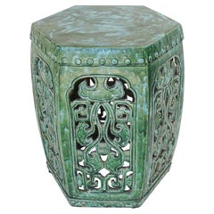 Large Asian Ceramic Garden Stool Hexagonal shape Emerald Green