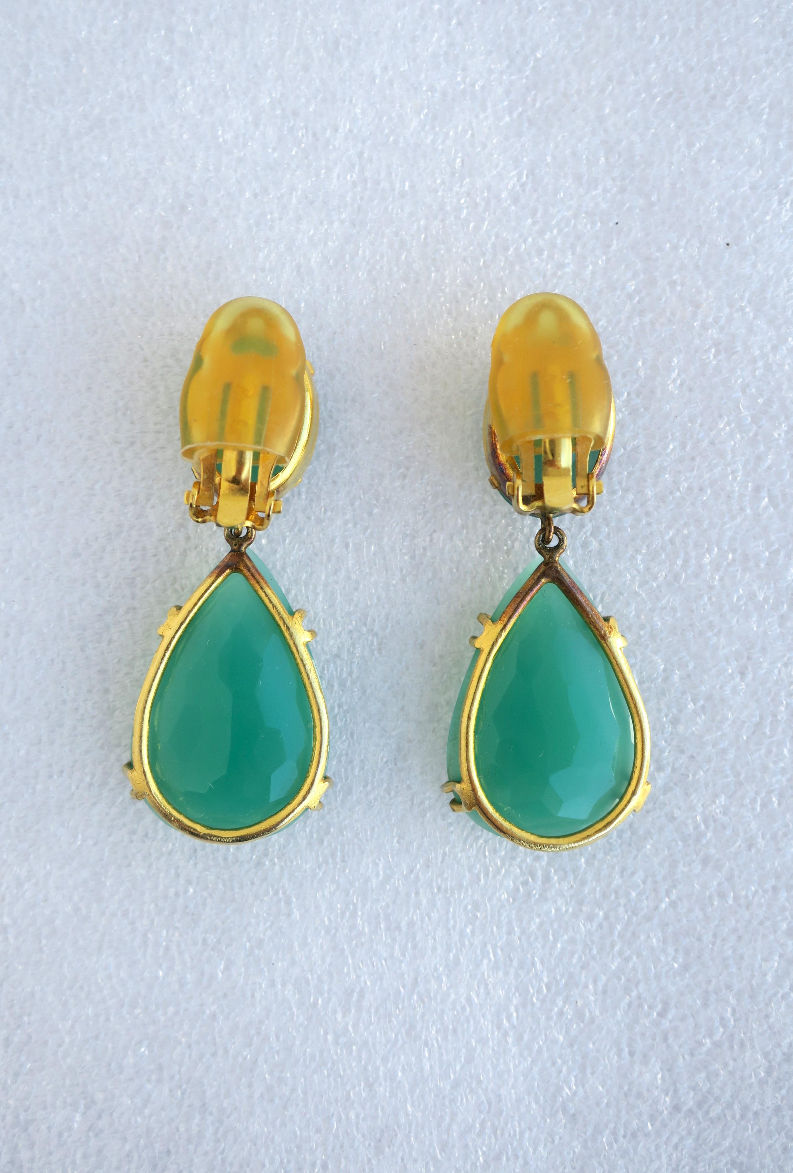 Emerald Green Chrysoprase Drop Earrings, Large, Pair 1