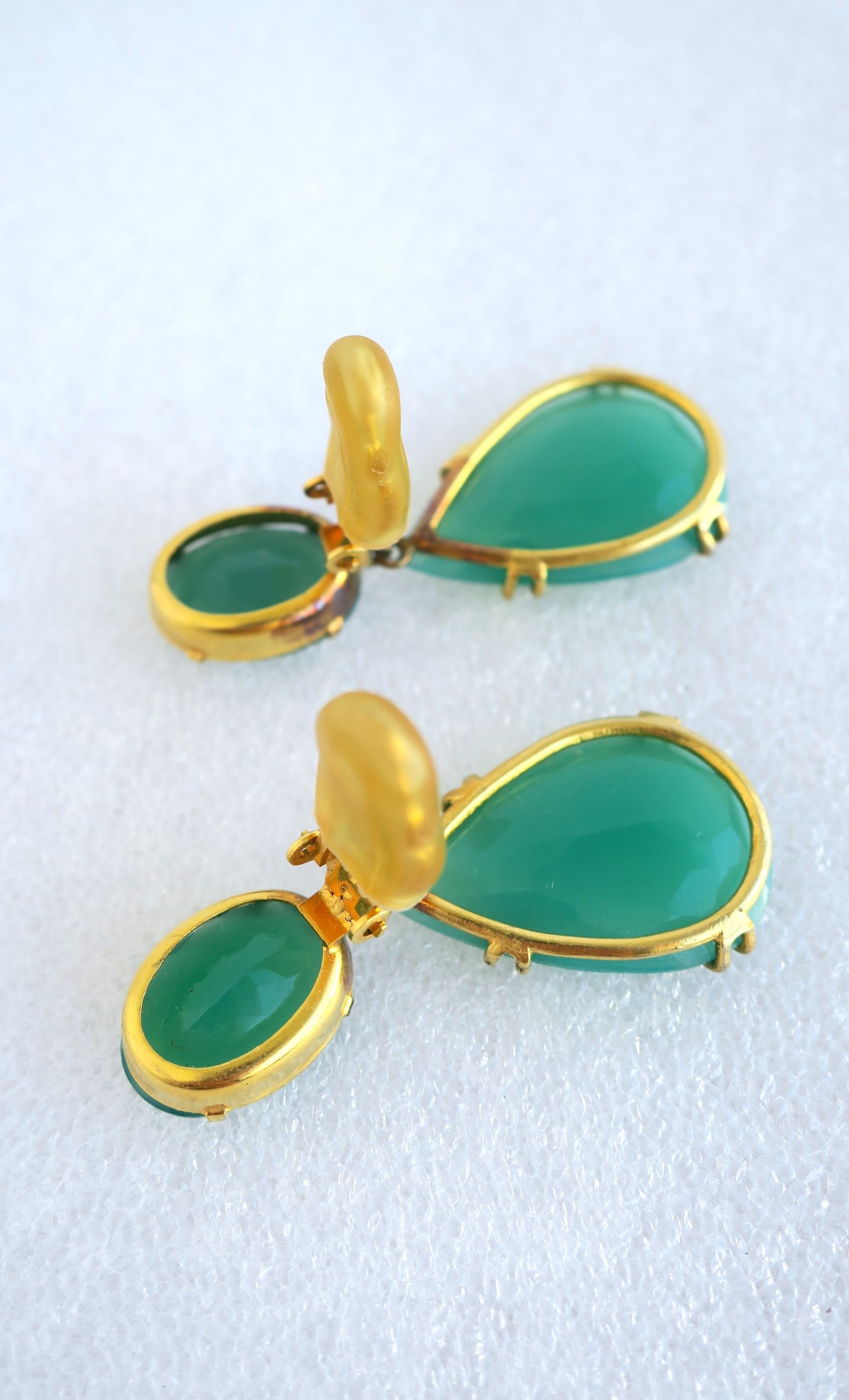 Contemporary Emerald Green Chrysoprase Drop Earrings, Large, Pair