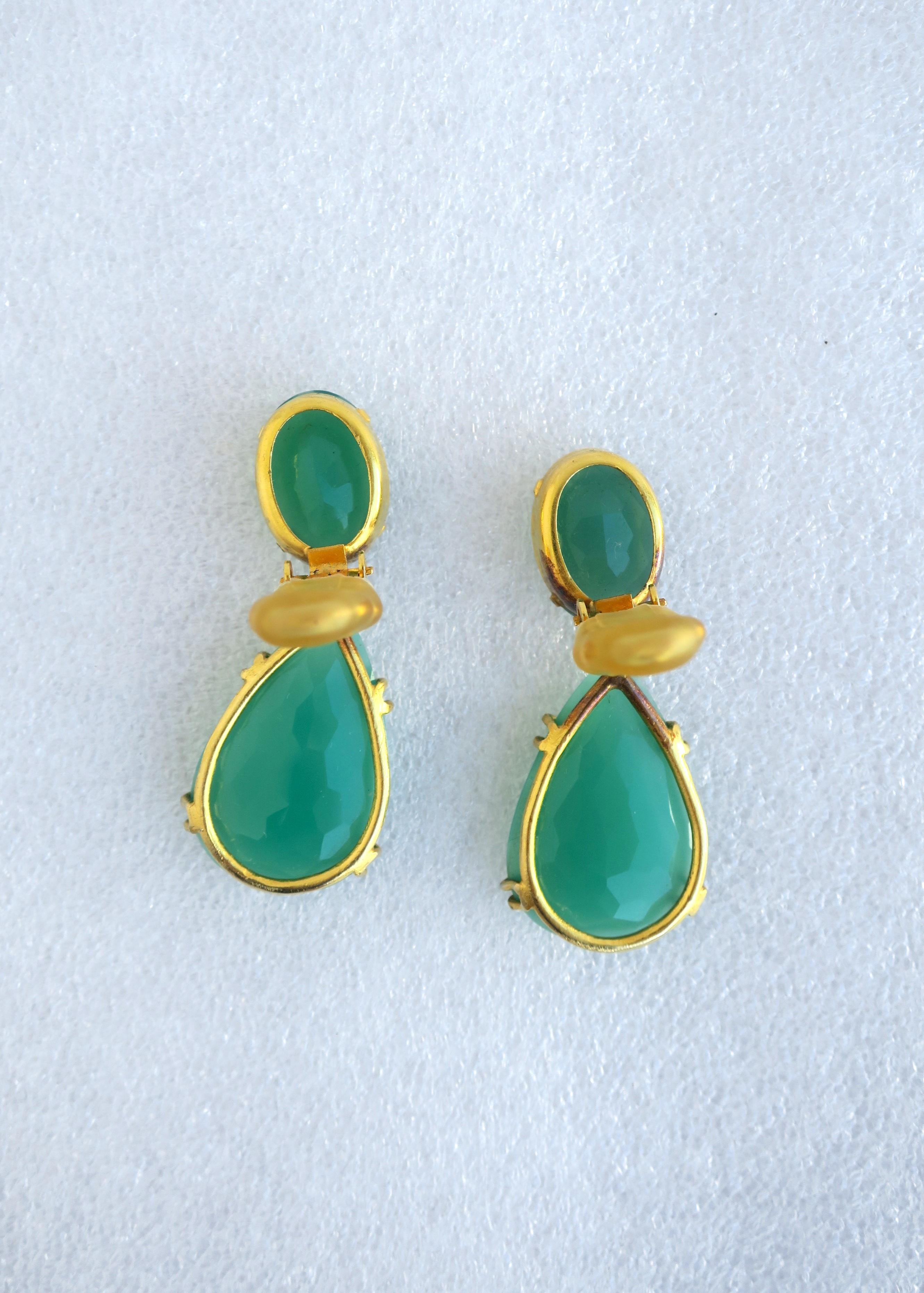 Metal Emerald Green Chrysoprase Drop Earrings, Large, Pair