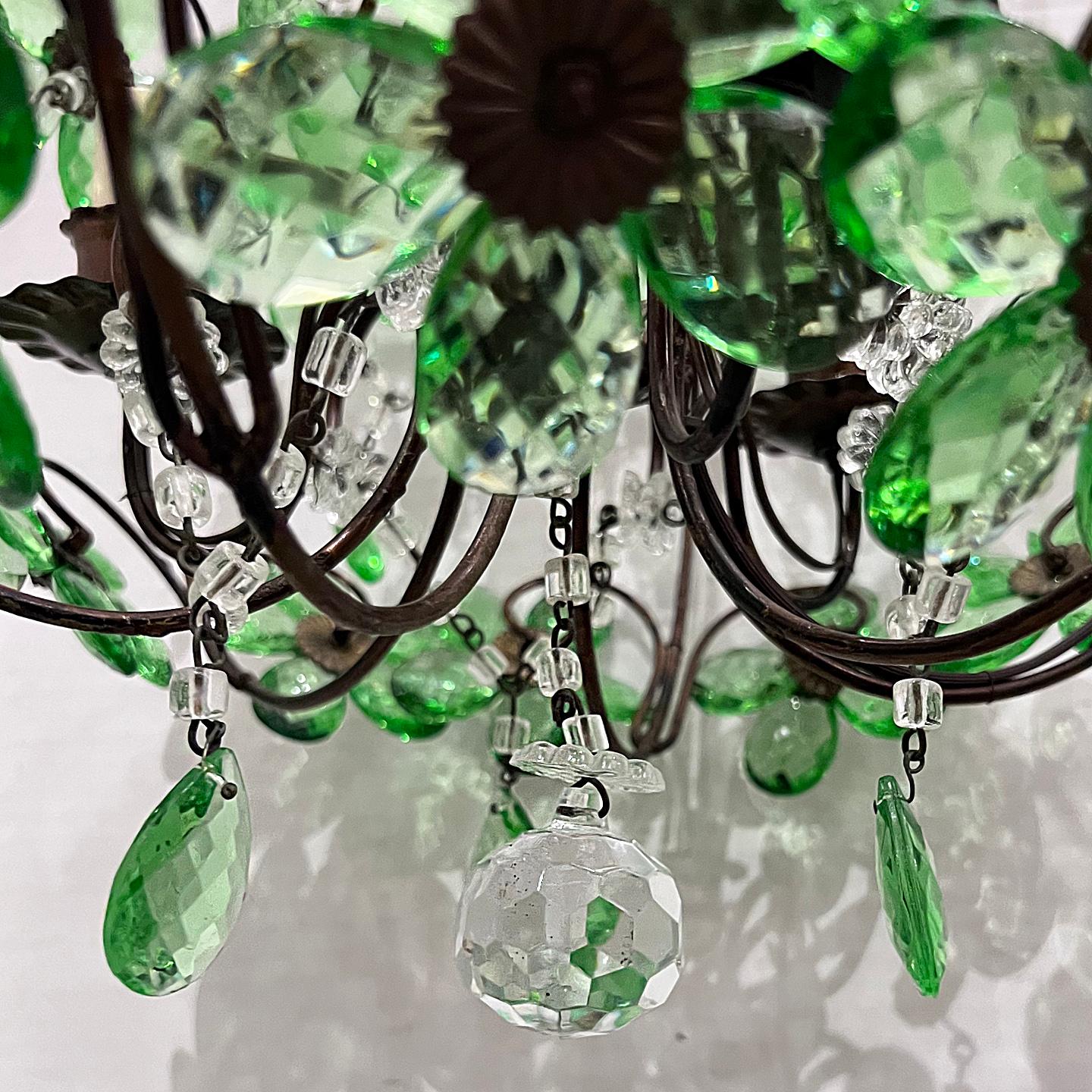 French Emerald Green Crystals Chandelier For Sale