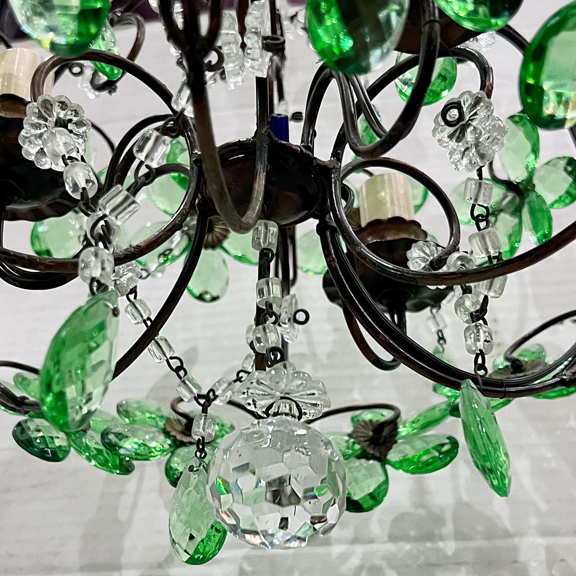 Mid-20th Century Emerald Green Crystals Chandelier For Sale