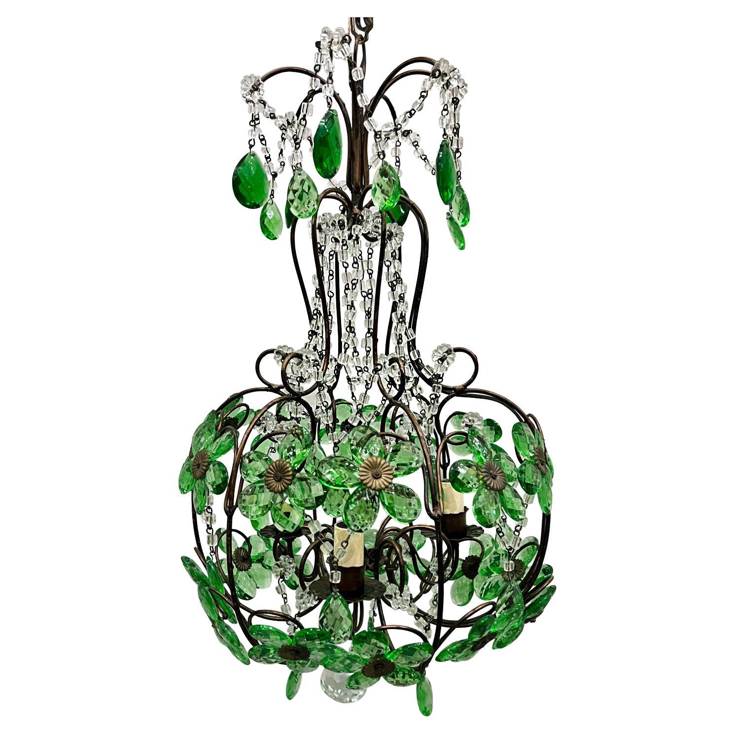 Emerald Green Crystals Chandelier For Sale